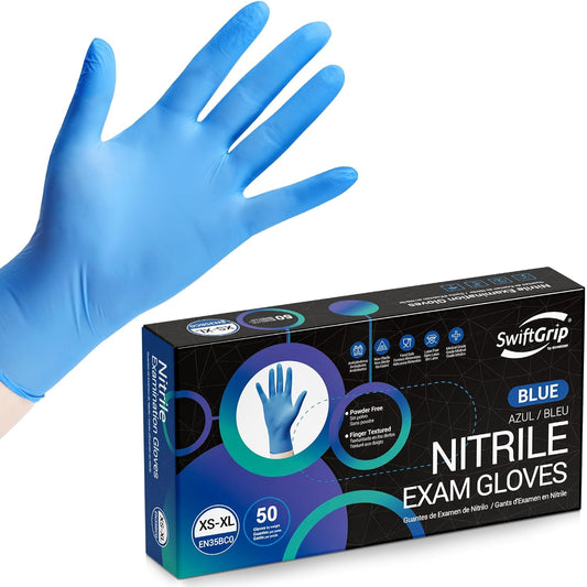 Disposable Nitrile Exam Gloves, Blue, Nitrile Gloves Disposable Latex Free, Medical Gloves, Cleaning Gloves, Food-Safe Rubber Gloves, Powder Free, Non-Sterile, 50-ct Box (Small)