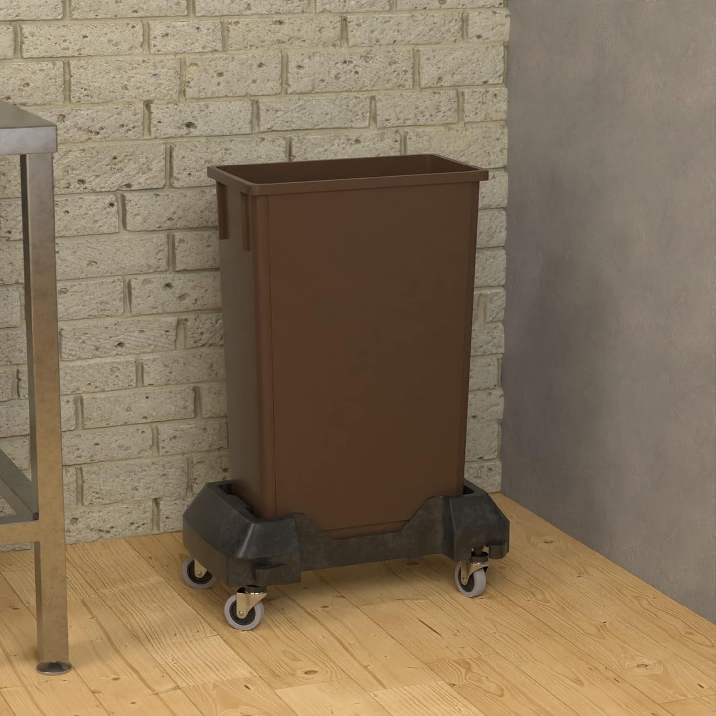 23 Gallon Brown Slim Jim Trash Can with Dolly