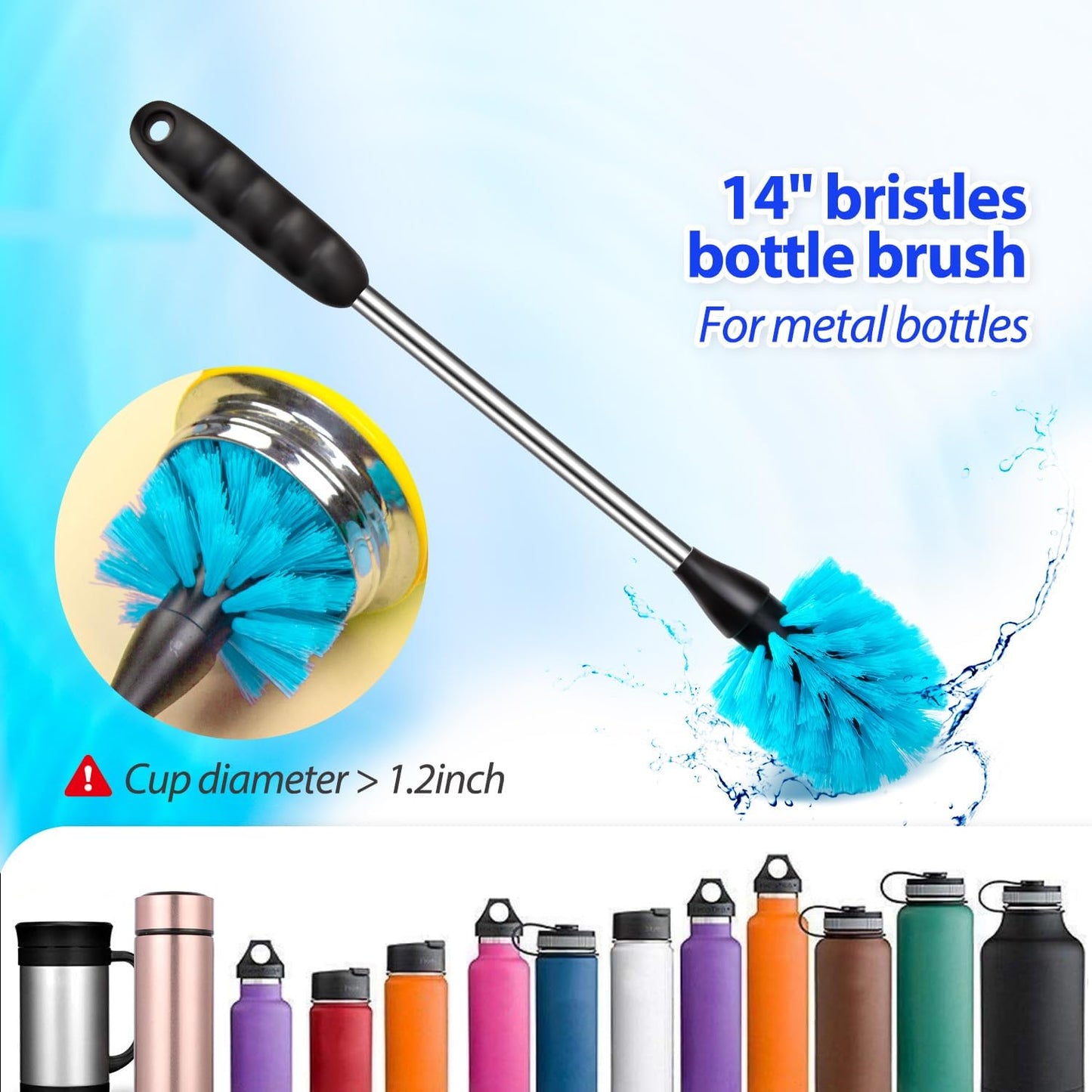 Holikme Bottle Brush Tube Cleaning Lab Set with Long Handle, Cup Cleaner for Washing Narrow Neck Beer Wine Decanter Pipes Lids Sinks Cap Covers, Green