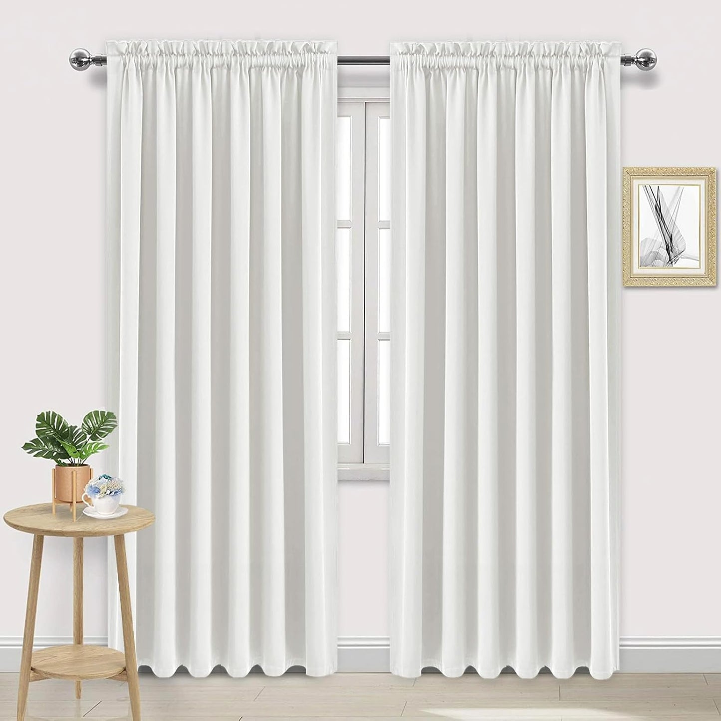 DWCN Blackout Curtains for Living Room Thermal Insulated, Energy Saving & Noise Reducing Bedroom Curtains, Ivory, W 70x L 84 Inch, Set of 2 Rod Pocket Curtain Panels