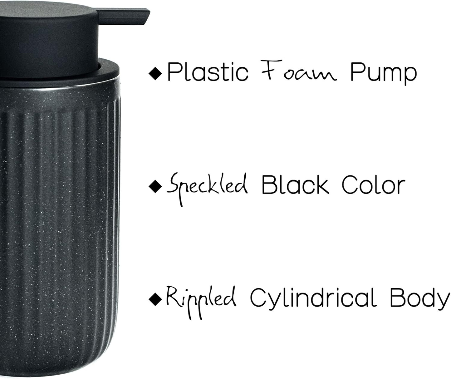 Black Ceramic Foaming Soap Dispenser, Speckled Rippled 12 oz Bottle with Black Silicone Pump, Foam Dispenser for Kitchen or Bathroom, Speckled Black