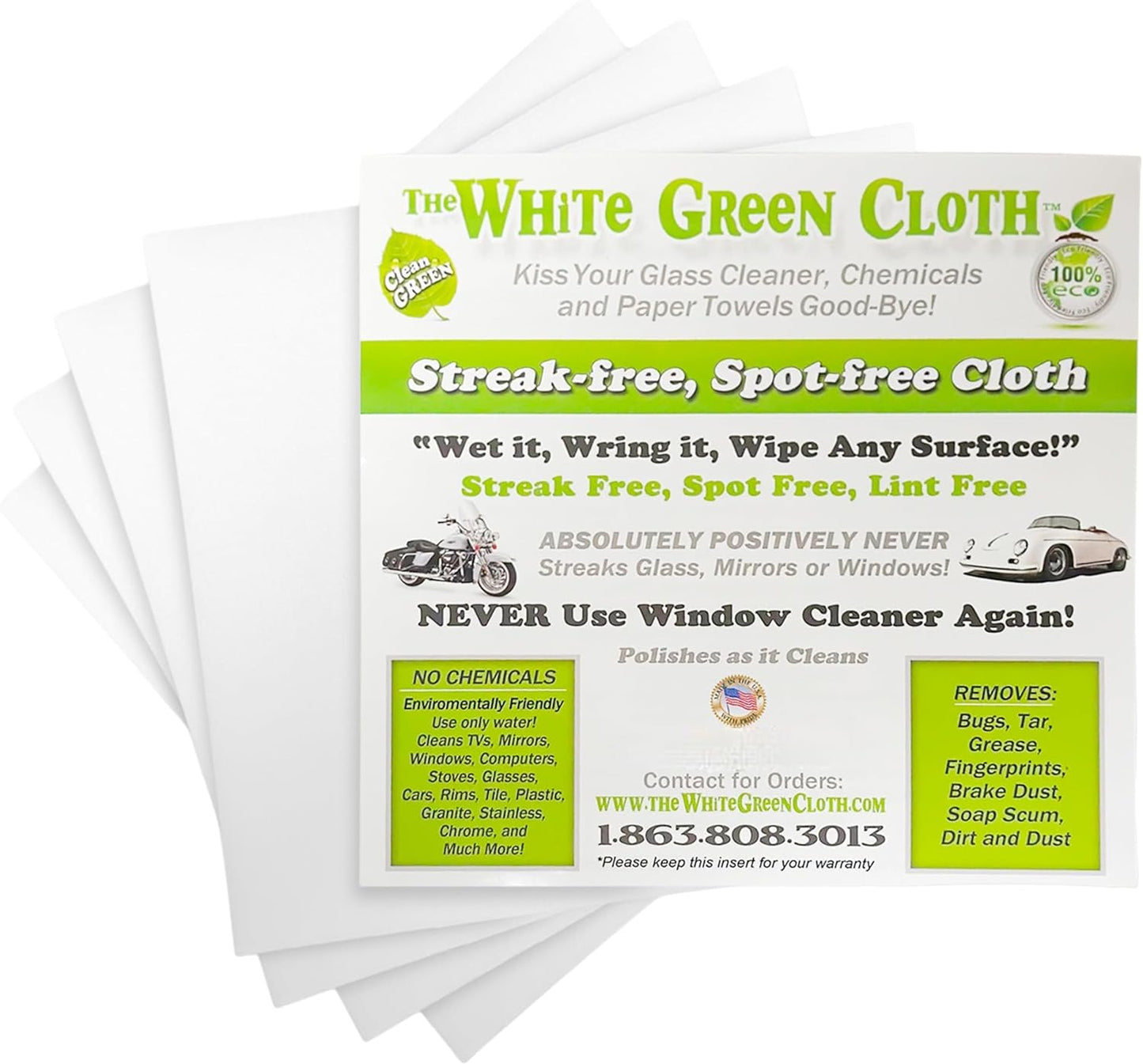 4-Pack Reusable Cleaning Cloths for Streak-Free Windows, Mirrors & All-Purpose Use – Chemical-Free, Absorbent, Non-Abrasive, 16" x 16" White Cleaning Rags, Made in The USA