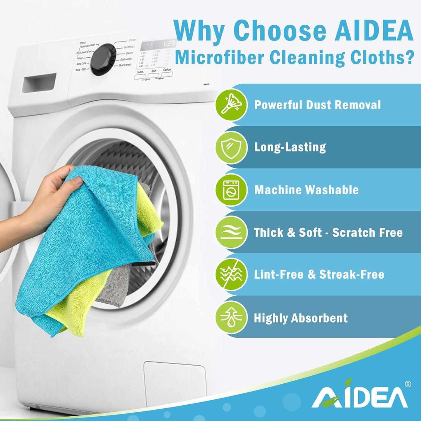 AIDEA Microfiber Cleaning Cloth-12PK, Soft Microfiber Towels for Cars, Absorbent Cleaning Rags, Lint-Free Streak-Free Wash Cloths for House, Kitchen, Window(12in.x12in)