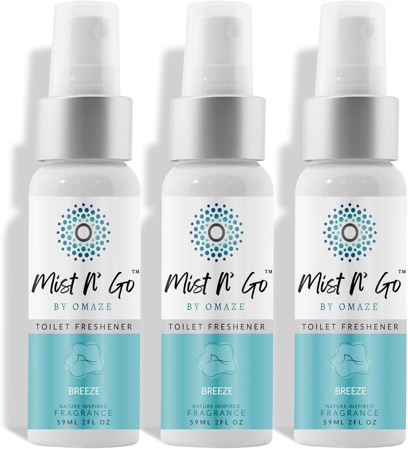 Mist N’ Go by Omaze Travel Bathroom Spray for Toilet Spray Odor Eliminator - Travel Toilet Spray for Bathroom Air Freshener Spray for Bathroom Deodorizer - Breeze Regular Size (2oz x3)