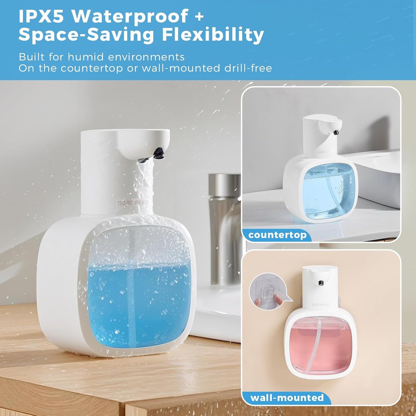 Automatic Liquid Soap Dispenser, 17oz/500ml Touchless Rechargeable with 4-Level Adjustable & IPX5 Waterproof - Level Display for Wall/Tabletop Use in Bathroom, Kitchen, White