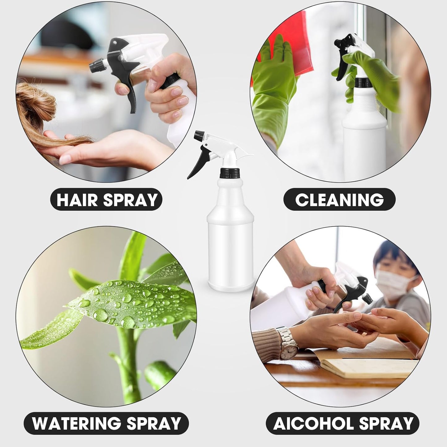 Eccliy 12 Pcs 16 Oz Plastic Spray Bottle, Adjustable Empty Reusable Sprayer for Cleaning, Planting, Water, Bathroom and Kitchen, BBQ, Commercial and Residential(Black&white,Original)