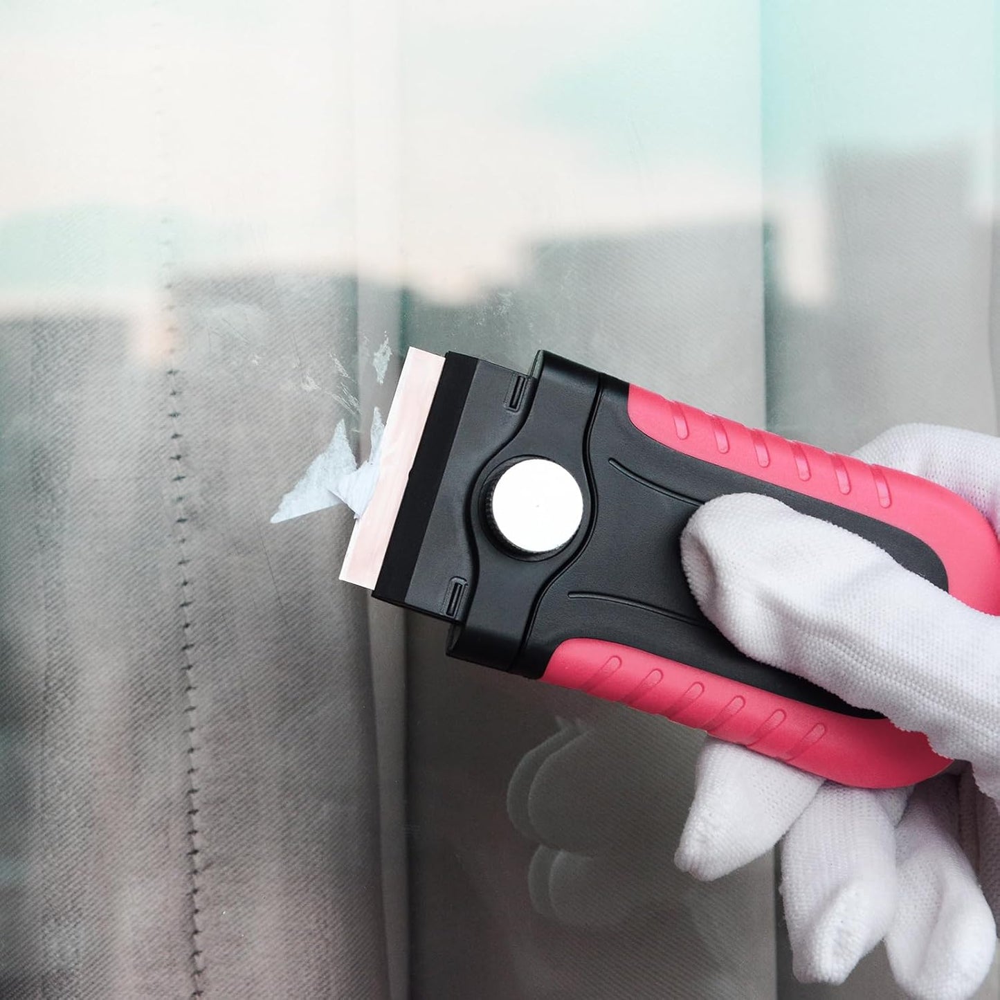 Gomake Razor Blade Scraper Tool with Blade Storage Container, Glass Cooktop Stove Scraper with 10PCS Stainless Steel Blades for Glass Clean,Paint,Old Label,Decal Sticker,Adhesive Remover-Pink