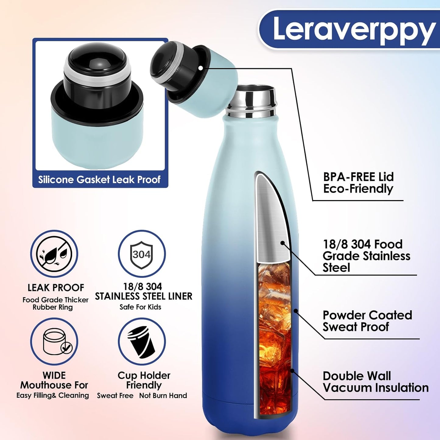 25oz Cola-Bottle Shaped Stainless Steel Leak-proof Water Bottle,Double Wall Vacuum Insulated Metal,Travel Mug For Sports Indoors & Outdoors,BPA-Free Kids Flasks,Green Blue(1 Pack)