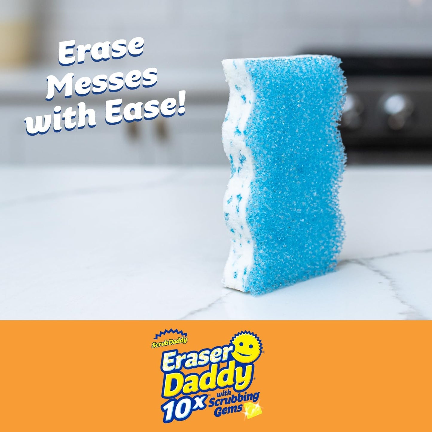 Scrub Daddy Eraser Sponge - 10x More Durable Than Traditional Erasers with Scrubbing Gems - Removes Dirt, Scuffs & Stains - Water Activated Sponge Eraser (2 Pack)