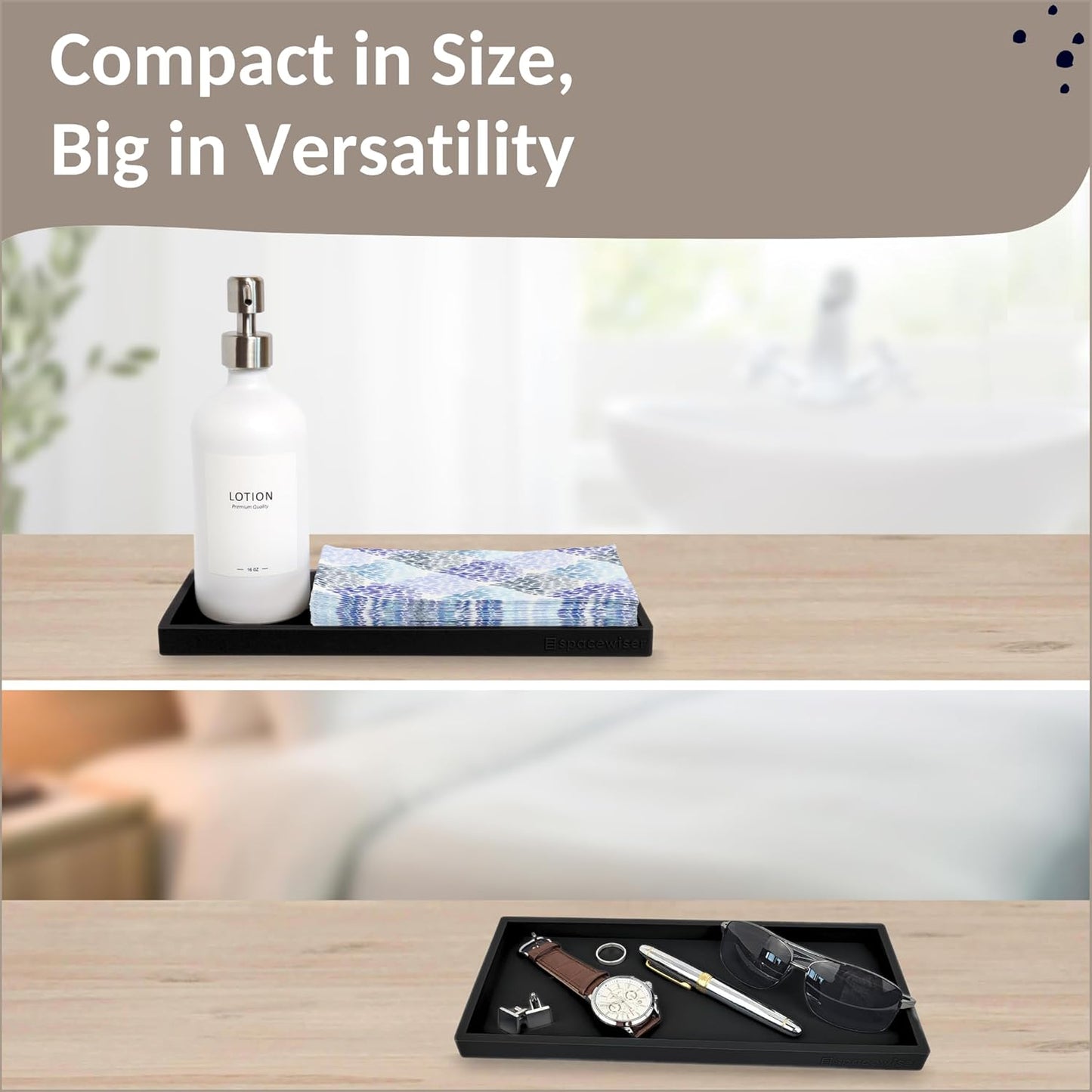 Countertop and Vanity Tray - 2 PC Large 11.7" Silicone Bathroom Trays, Counter Organizer, Dish Soap Sponge Holder Kitchen Sink Tray Organizer, Sink Caddy Toothbrush Key Kitchen Soap Trays