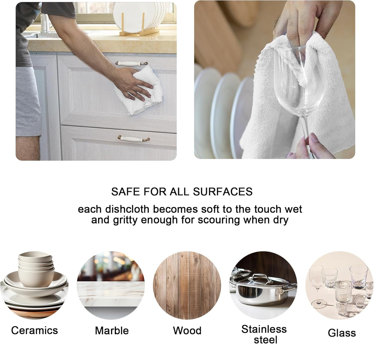 kimteny Kitchen Cloth Dish Towels, 13x28 Inches Premium Dishcloths, Super Absorbent Coral Velvet Microfiber Cleaning Cloths, Fast Drying Rags for Washing Dishes (13x28-6 Pack, White)