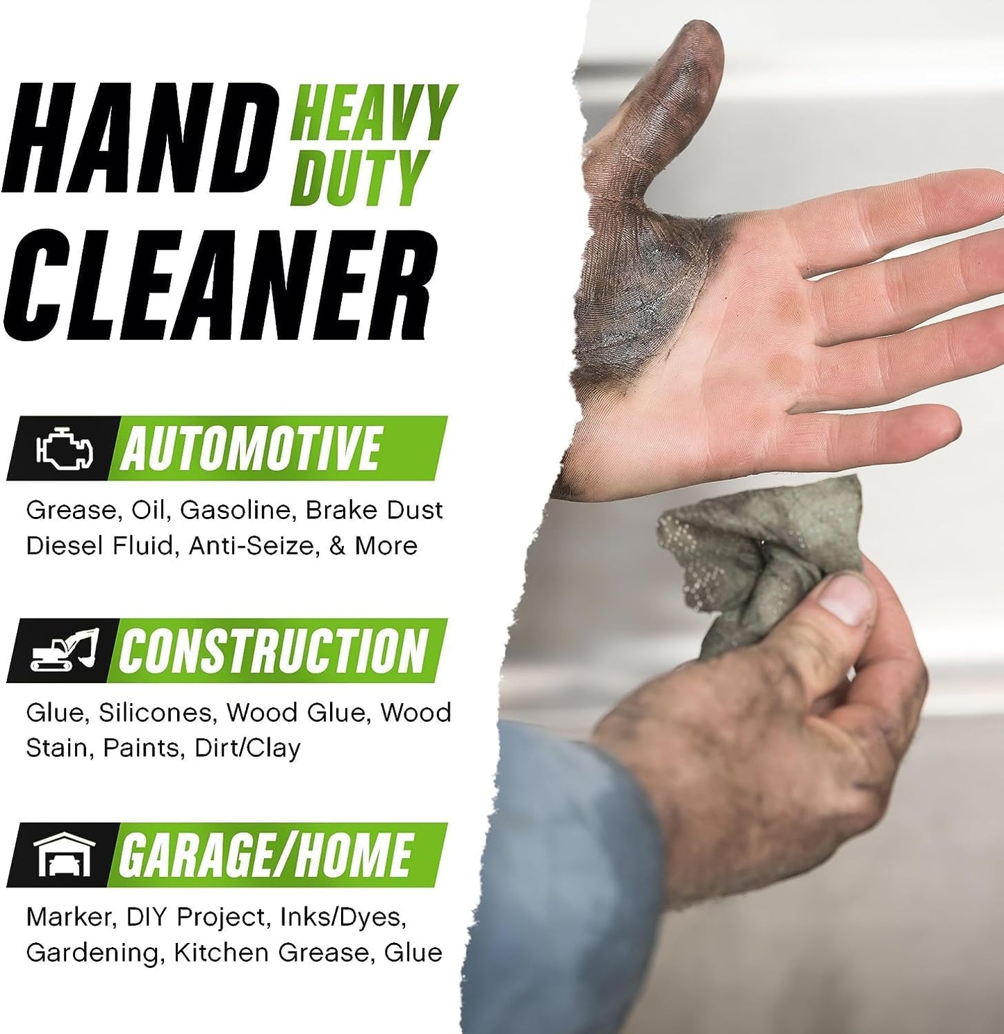 Grip Clean Heavy Duty Hand & Tool Cleaning Wipes – Waterless Hand Cleaner for Mechanics, Garage & Shop Use – Dual-Sided Grease, Oil & Paint Remover Wipes with Citrus Scent - 72ct (6 Pack)