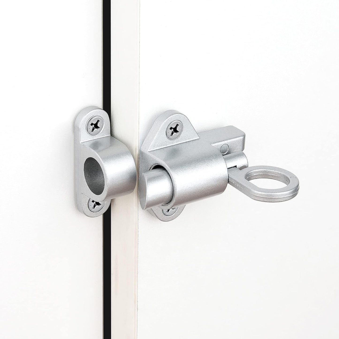 3 Packs Self-Closing Latches，Silver Gray Spring Door Lock，Resilient Bolt Latch Aluminum Alloy Safety Automatic Spring Barrel Slide Door Lock with Screws,Used for Gate,Window and Cabinet etc