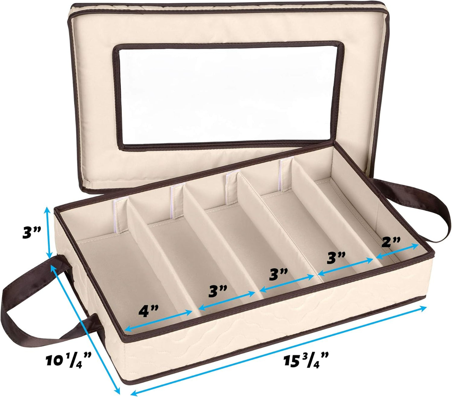 Flatware Storage Case - Durable 5 Compartment Silverware Storage Container Box with Removable Lid and Easy to Carry Handles - Large Capacity Keeps Your Cutlery Organized & Protected - Beige