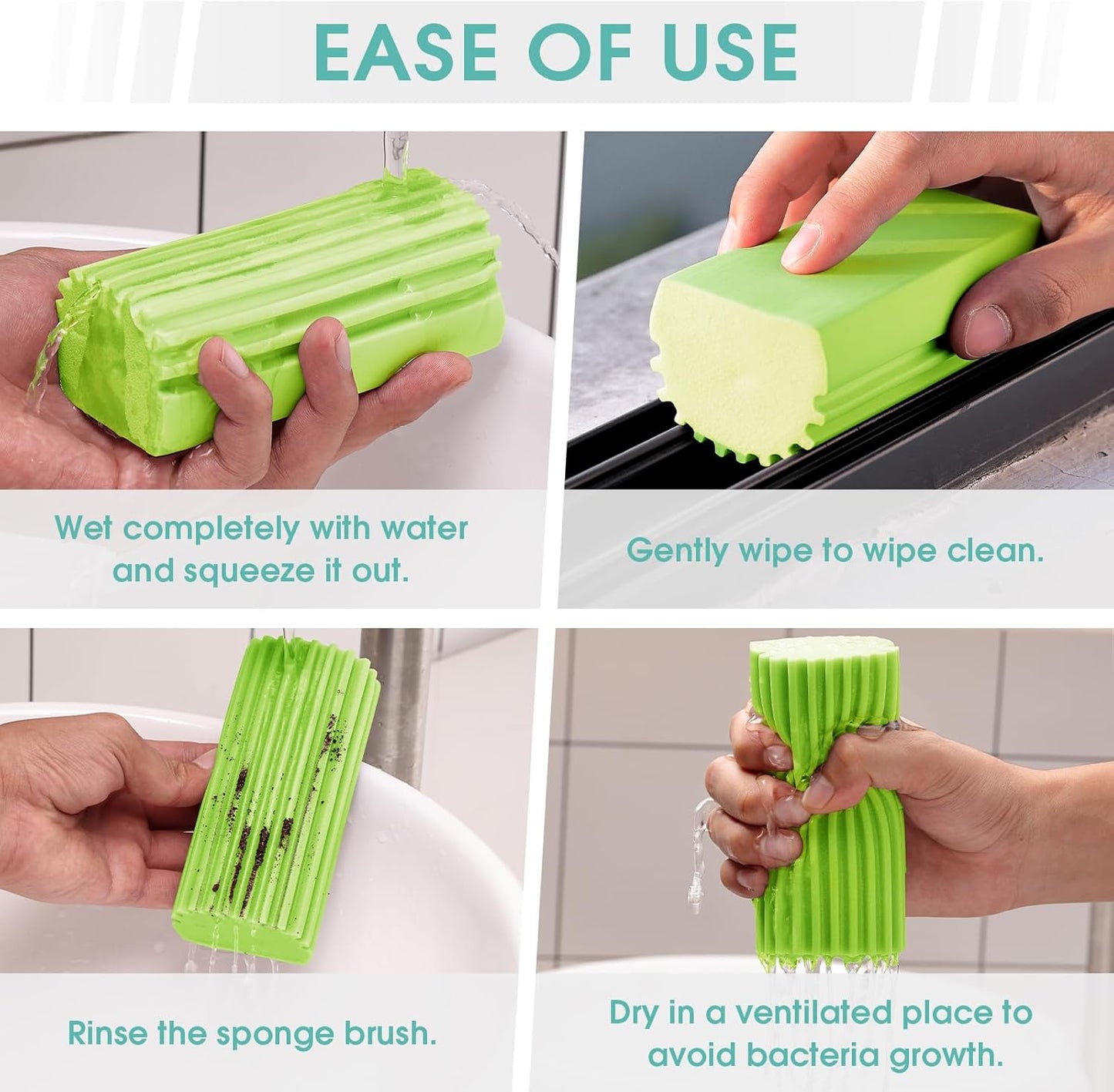 4 Pack Damp Dusting Sponge Duster, Green Dust Cleaning Sponge, Reusable Household Cleaning Sponge Tool for Blinds, floorboards, Fan Blades, Vents, Glass, Railings, Mirrors