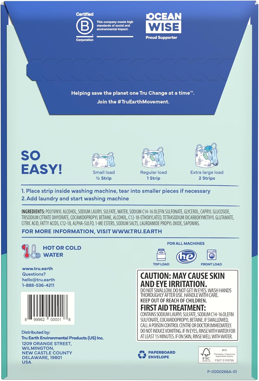 Tru Earth Compact Dry Laundry Detergent, Unscented - Up to 64 Loads (32 Sheets) | Liquidless Detergent, Travel | Packaging May Vary