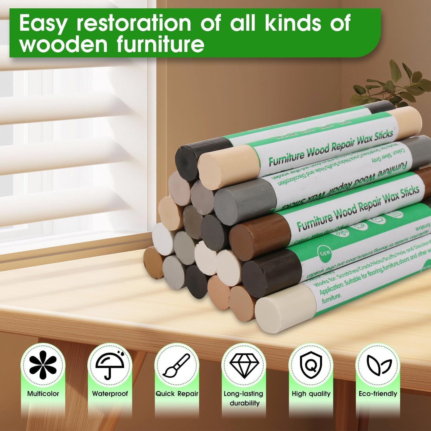 Furniture Markers Touch Up, 20 Colors Wood Filler Sticks, Wood Wax Crayons for Repairing Scratches, Scuffs, Cracks, Holes on Furniture, Floors, Cabinets, Tables, and Doors - Common Series