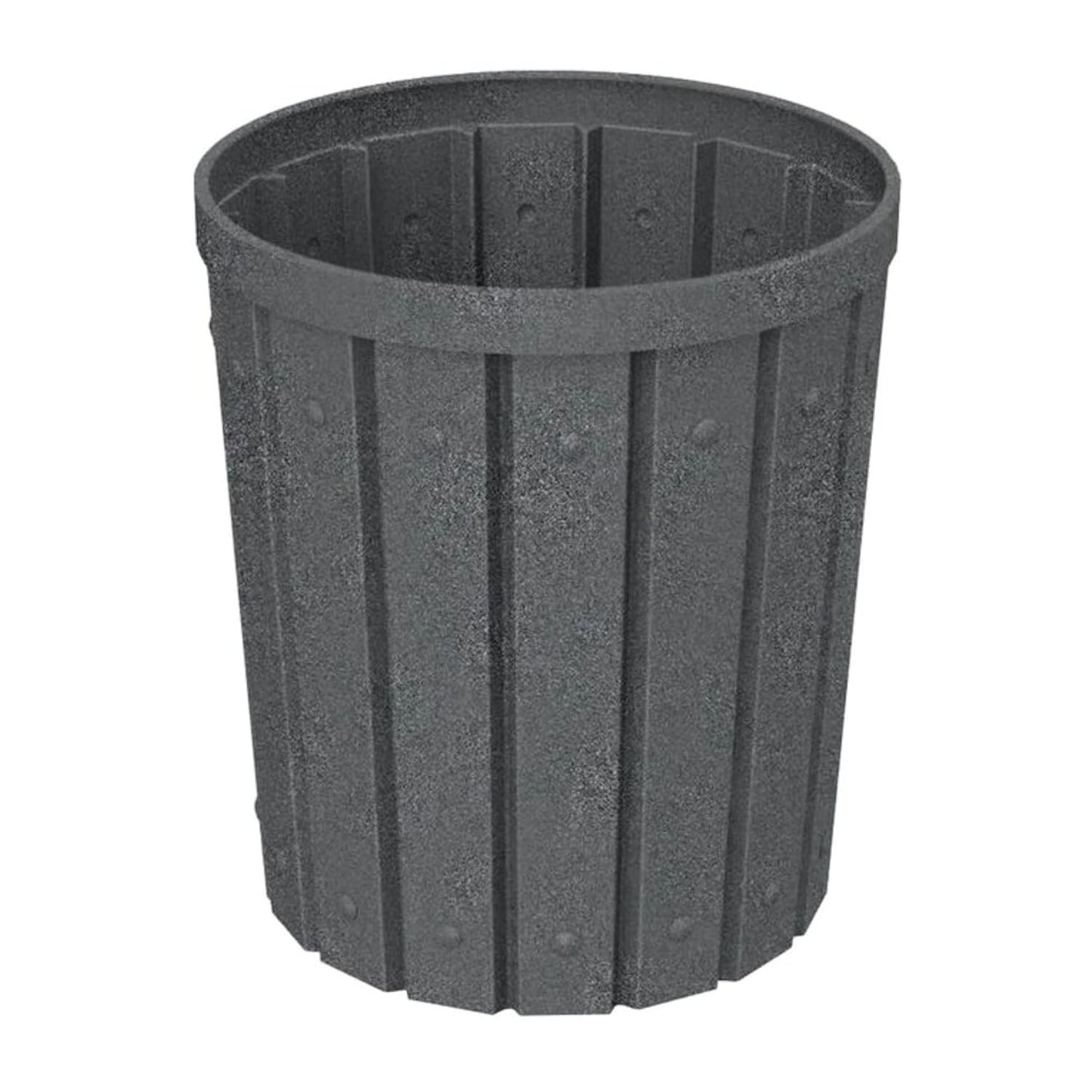42 Gallon Slated Circle 100% Recycled Plastic Heavy Duty Outdoor Trash Can with Push Open Dome Lid and Internal Liner - Great for Schools and Businesses - Dark Granite