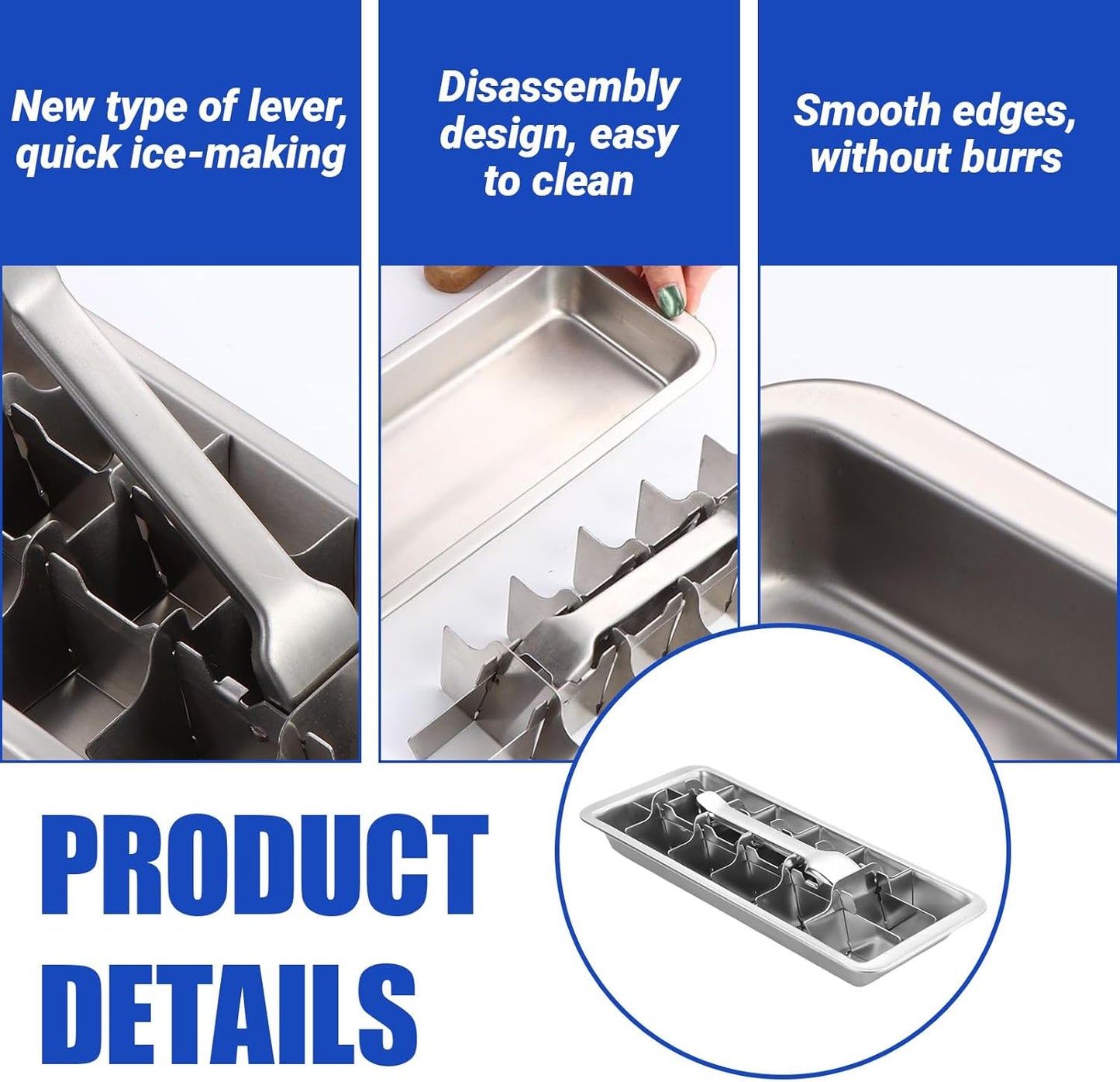 2 Pcak 18-Slot Ice Cube Trays Stainless Steel - Professional Heavy Duty Metal Icecube Mold, Non-Toxic Freezer Tray with Lever Release, Bar & Kitchen Use, Send Goods from Local Warehouse