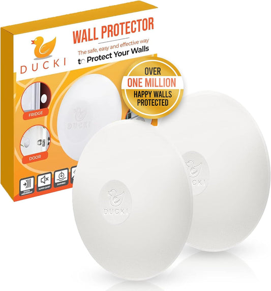 Ducki Door Stop Wall Protector | Self Adhesive Door Knob Wall Protectors from Door Knobs | Rubber Door Stoppers for Wall Damage & Noise | Durable, Shock Absorbent & Discreet | 2 Pack White Door Stops