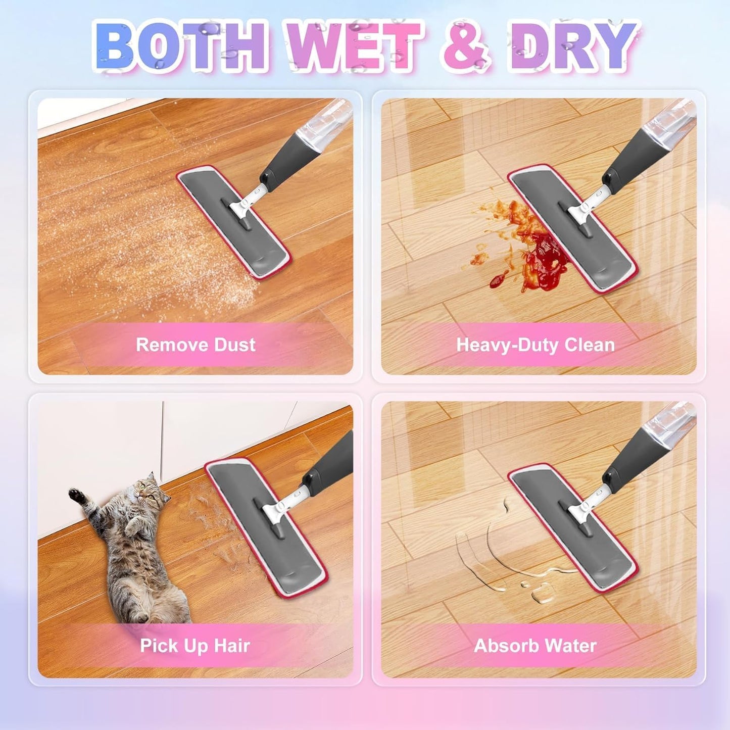 Replacement Microfiber Mop Pads Reusable Compatible with Reveal Spray Mop with Washable Pads, 16.5" Reusable Wet & Dry Mop Replacement Pads Fit for Any Microfiber Reveal Flat Mops(2 Pack)