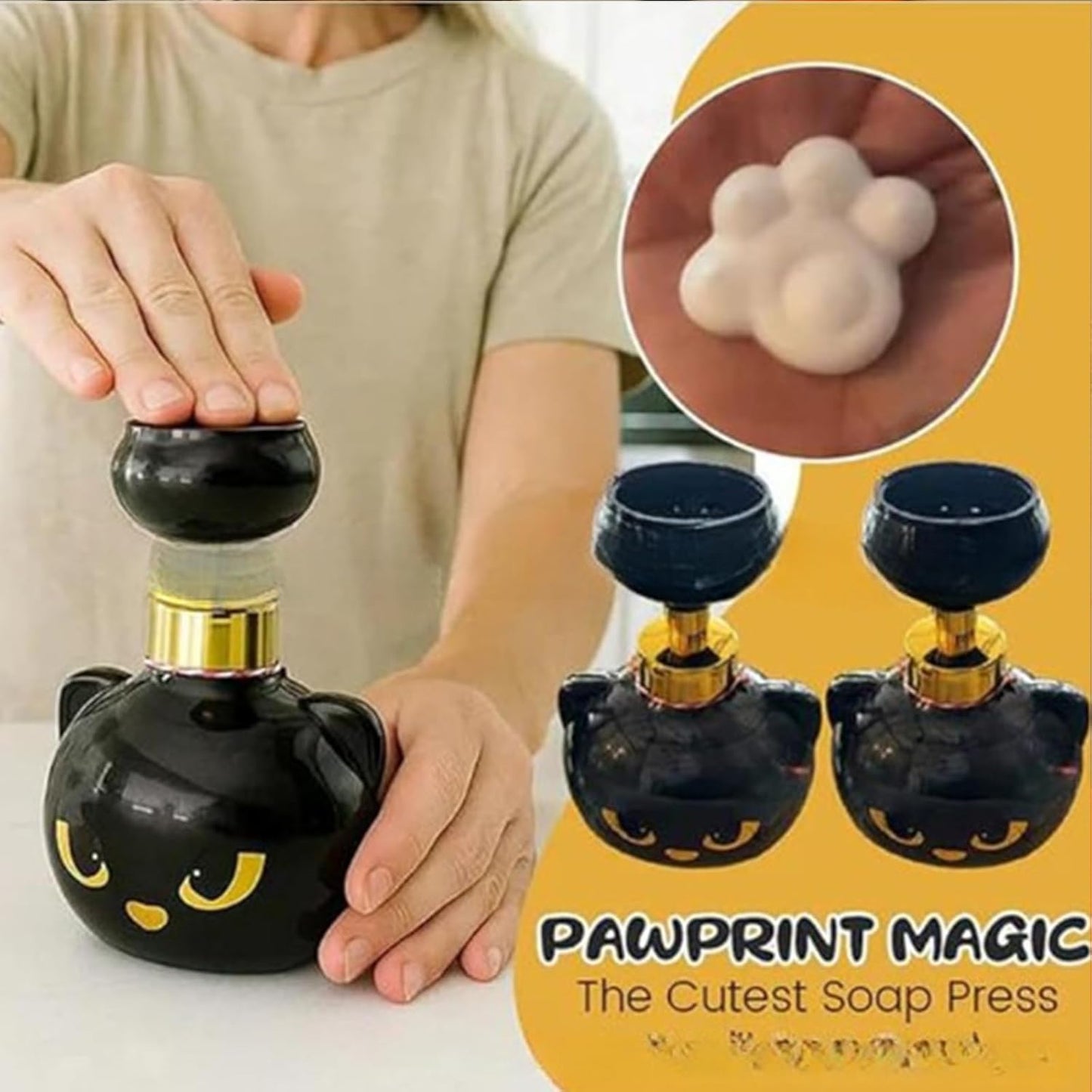 Cute Cat Paw Foam Soap Dispenser, Foaming Hand Dispensers - Pawprint Creates Shaped Bubbles, Black Pump Bottle for Soap, Refillable Empty Foam Liquid Container for Bathroom Kitchen (2)