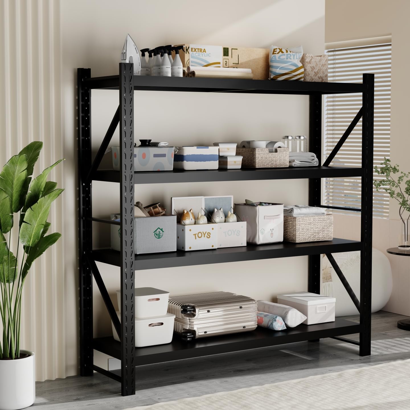 Storage Shelves Heavy Duty, Metal Garage Shelving Units, 4 Tier Storage Rack Shelf, Steel Industrial Shelving, Adjustable Standing Shelf for Basement/Warehouse (Black, W47.24*D19.69*H78.74)