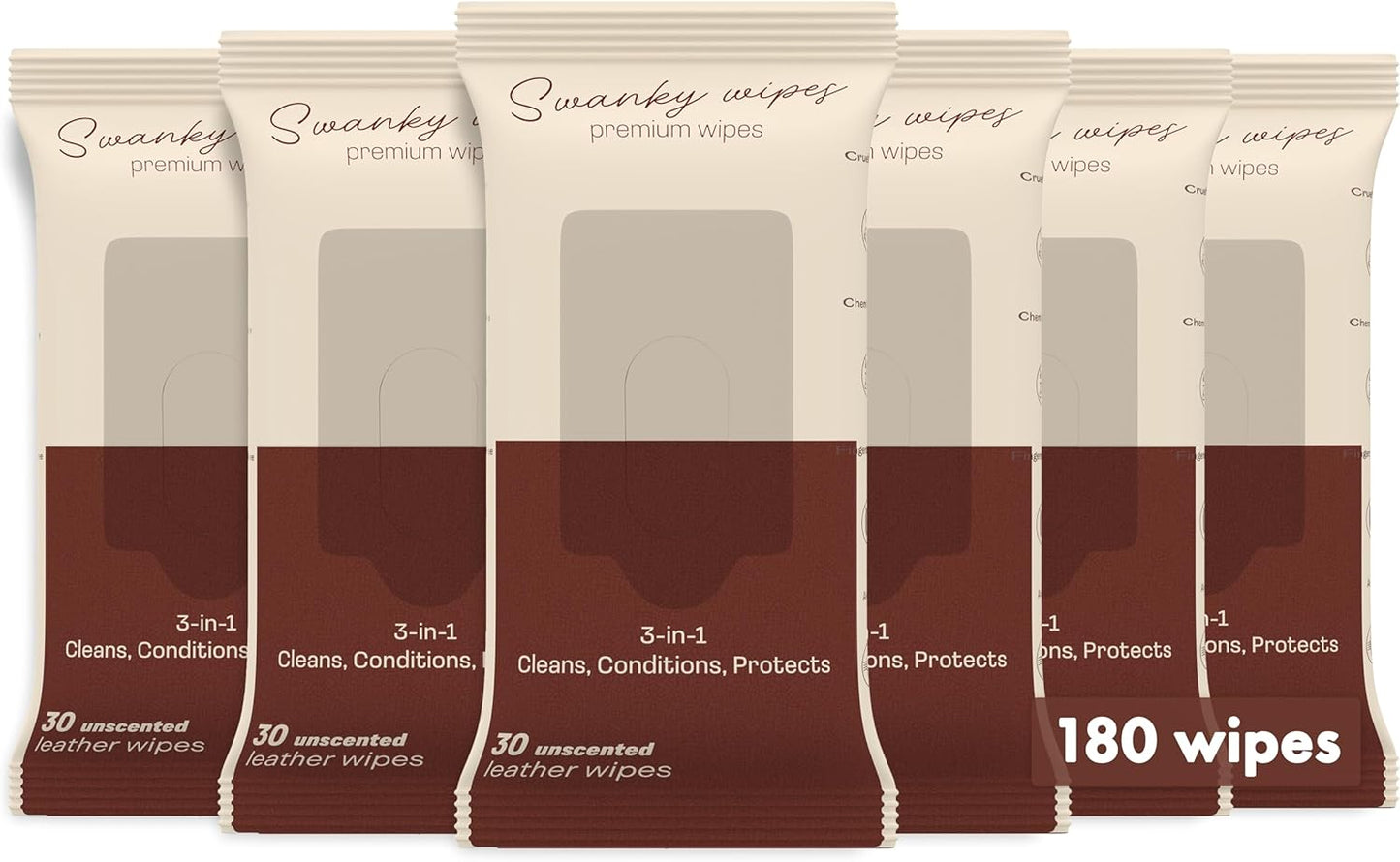 Swanky Leather Wipes - Leather Cleaner and Conditioner for Purses, Shoes, Furniture Polish & Car Seats, Prevents Fading & Cracking, Restores Softness & Shine - Soft Wipes, 180 Count