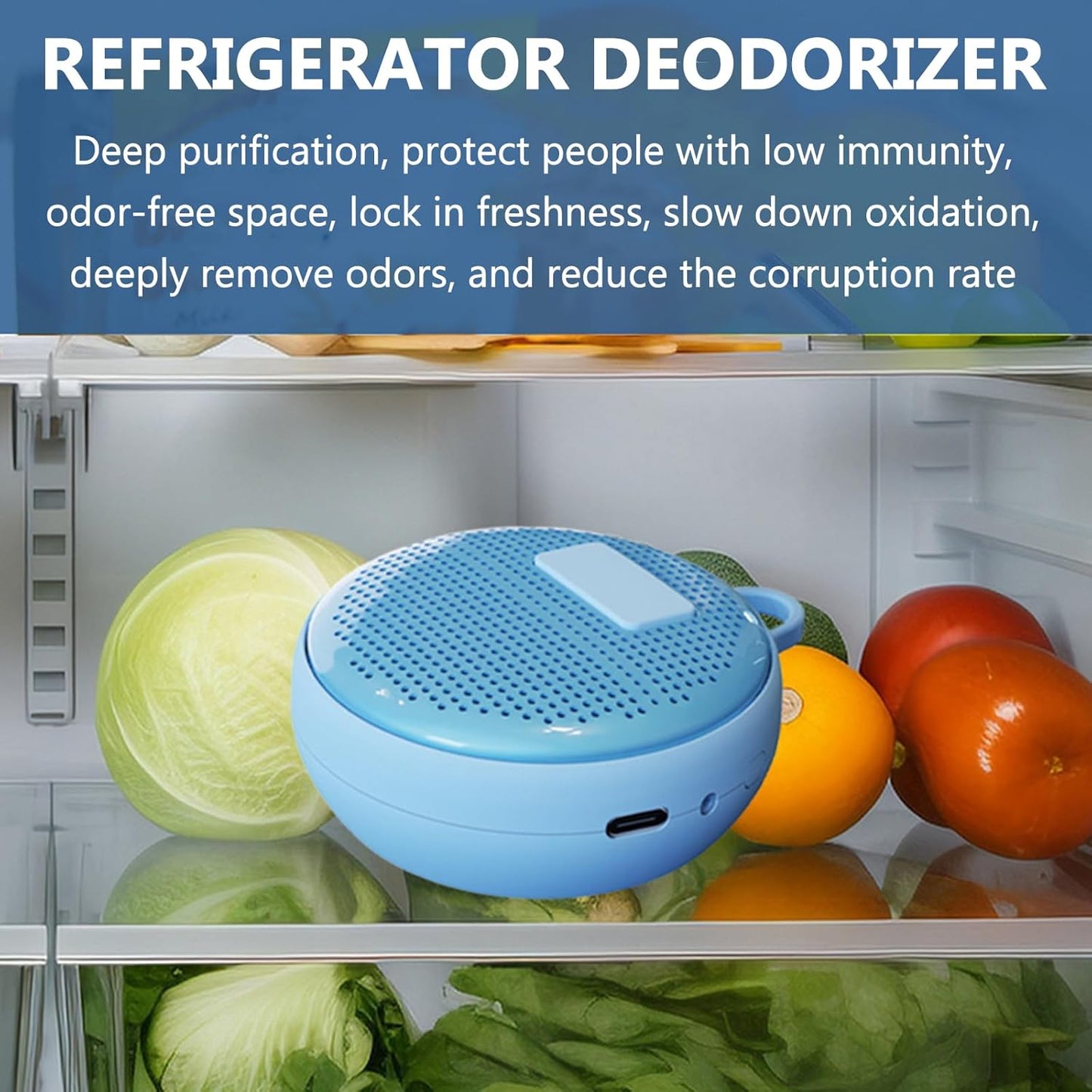 Refrigerator Deodorizer, Fridge Odor Absorber, Mini USB Rechargeable Ozone Odor Eliminator, Reusable for Fridge, Car, Closet, Wardrobe (Green)