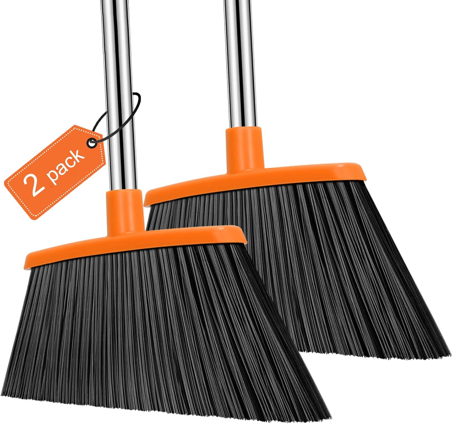 NACENA Heavy Duty Broom, 55 Inch Long Handle Outdoor Large Angle Brooms, Commercial Broom for Sweeping Indoor, for Home Garage Kitchen Office Courtyard Lobby Patio Lawn Concrete, 2 Pack (Grey&Orange)