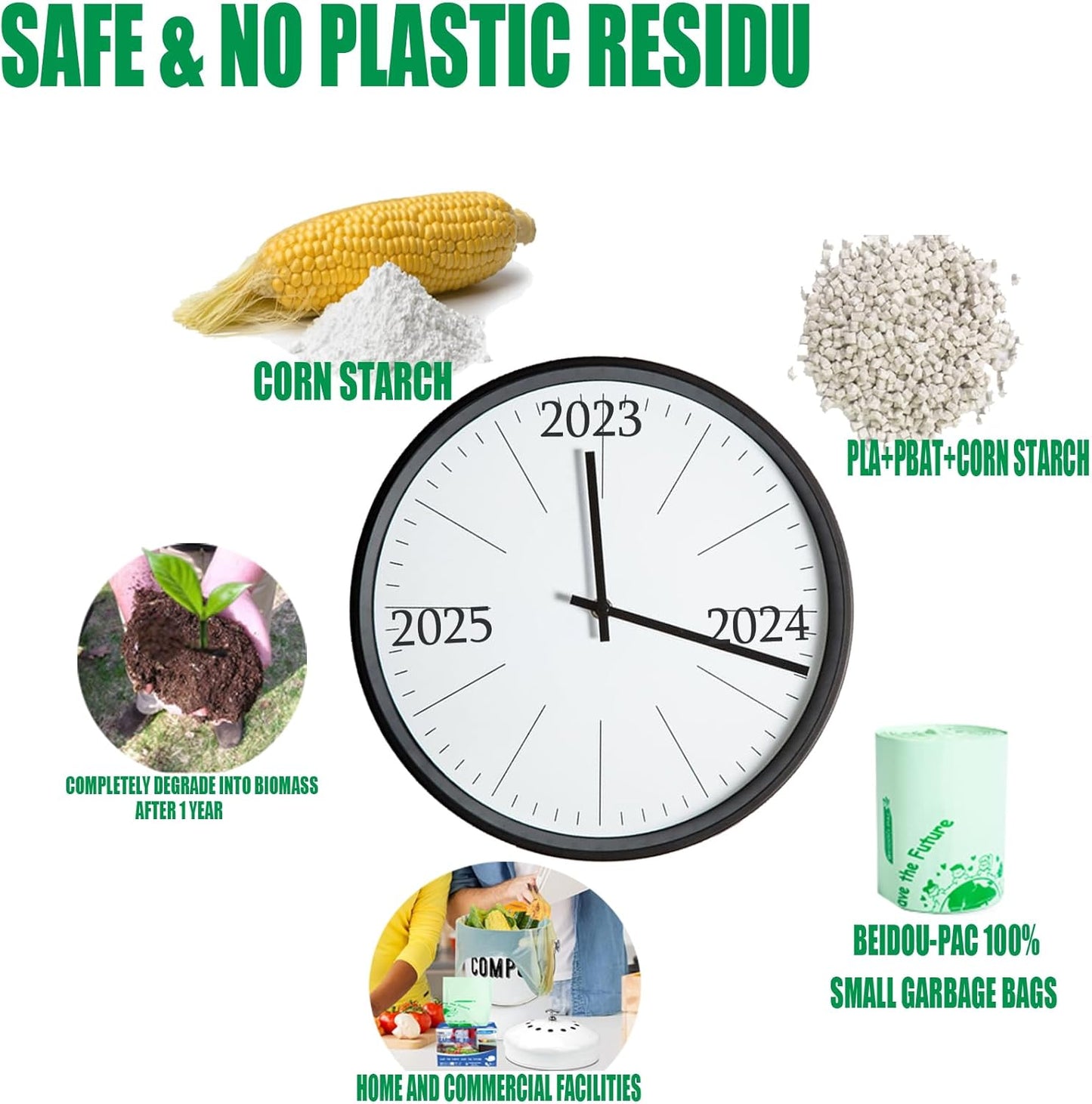 1.6 Gallon Compostable Trash Bags with Handle, 250 Count Small Compost Bags, Biodegradable Kitchen Garbage Bags, Food Scrap Waste Bags for Countertop Bin, ASTM D6400, US BPI Certified