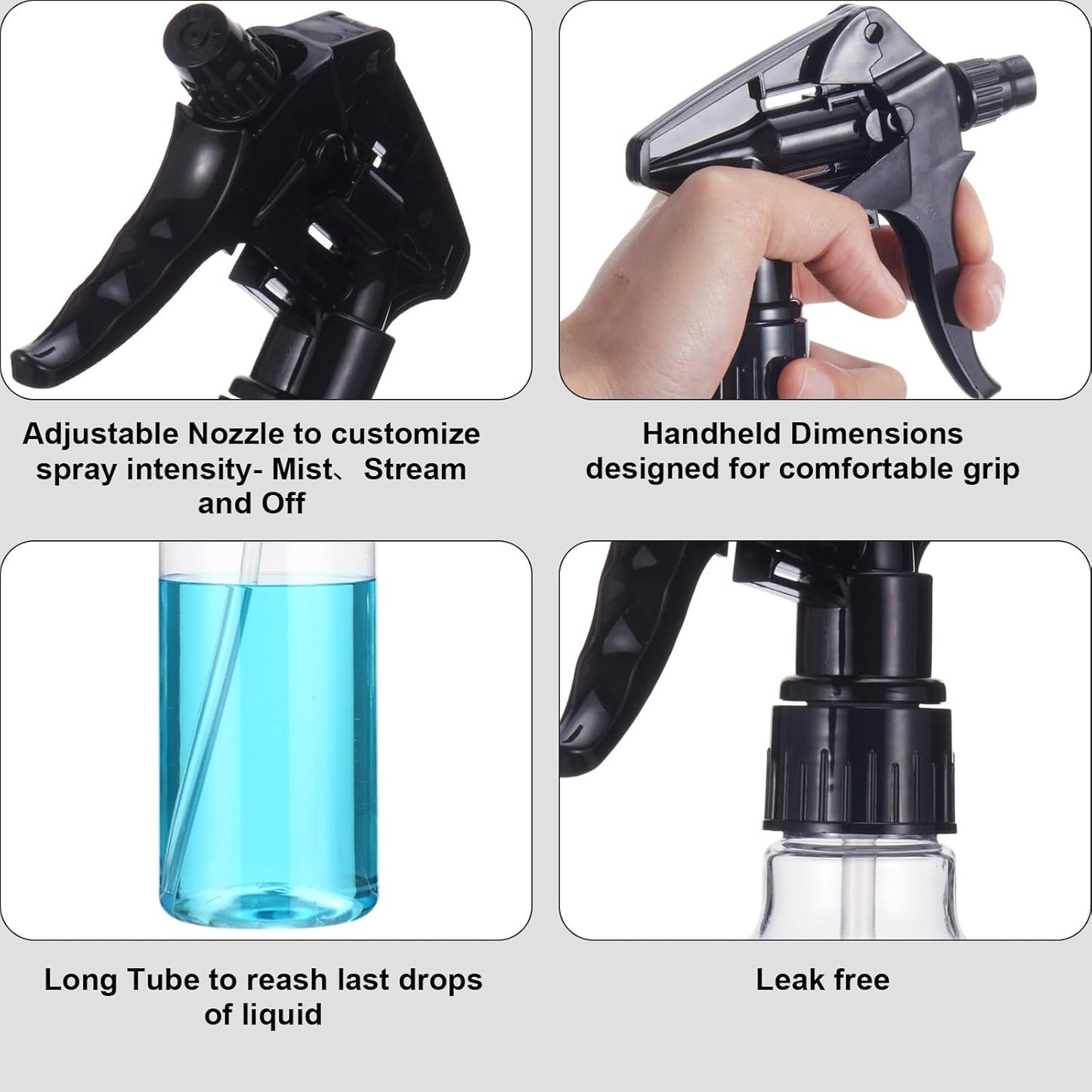 Eccliy 12 Pcs 16 Oz Plastic Spray Bottle, Adjustable Empty Reusable Sprayer for Cleaning, Planting, Water, Bathroom and Kitchen, BBQ, Commercial and Residential(Pure Grey & Pure Black,Clear)