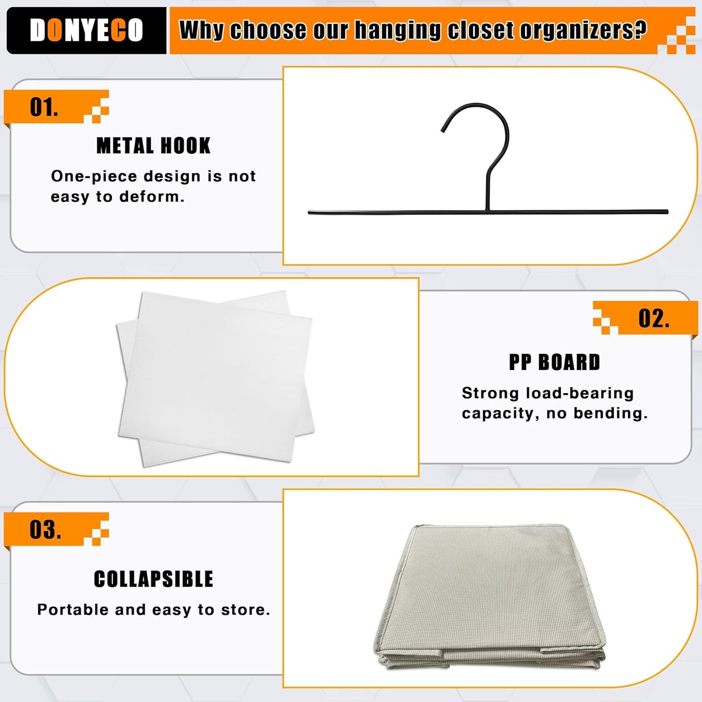 Hanging Closet Organizer, Easy Mount Foldable 5-Shelf Hanging Closet Wardrobe Storage Shelves, Clothes Handbag Shoes Accessories Storage, Imitation Linen Fabric, Beige Houndstooth