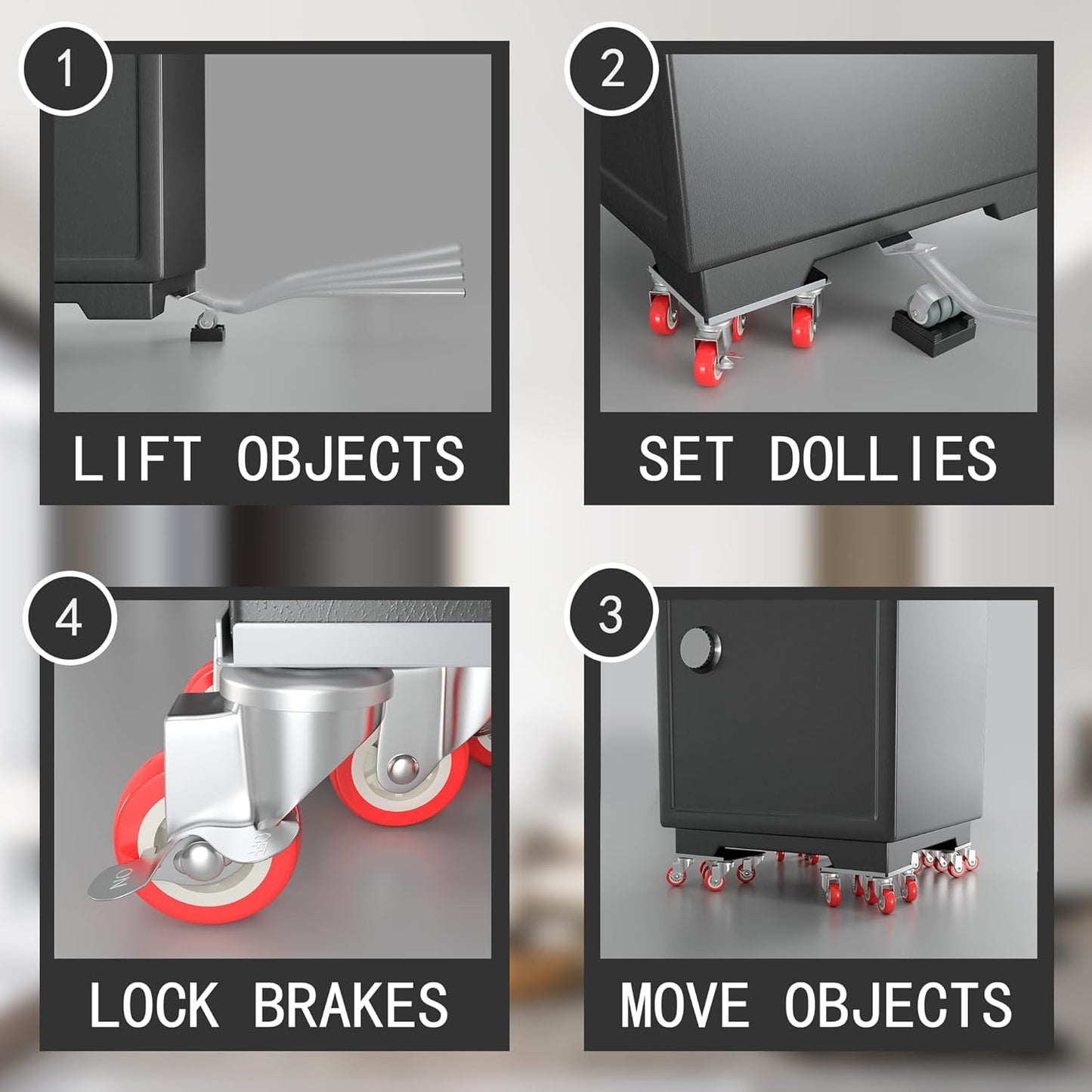 Furniture Dolly,Furniture Movers with 5 Wheels,Carbon Steel Panel Heavy Duty Dolly,Furniture Lifter with 5 360° Rotatable Rubber Universal Wheels,Maximum Load 1800LBS (Silver, 4.1x4.1 in)