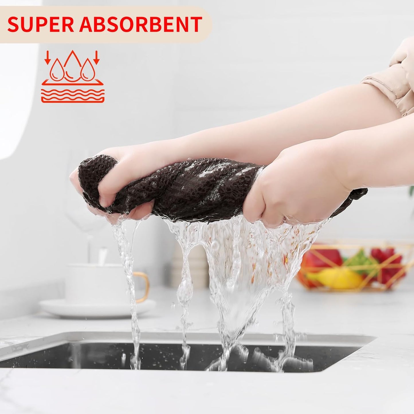 Homaxy 100% Cotton Waffle Weave Kitchen Dish Towels, Ultra Soft Absorbent Quick Drying Cleaning Towel, 13 x 28 Inches, 4-Pack, Dark Brown