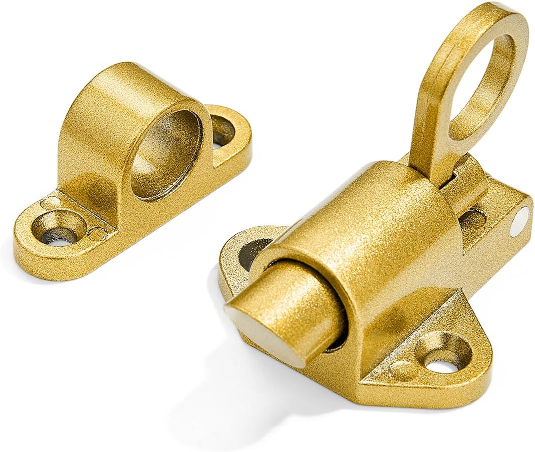 4 Packs Self-Closing Latches，Gold Spring Door Lock，Resilient Bolt Latch Aluminum Alloy Safety Automatic Spring Barrel Slide Door Lock with Screws,Used for Gate,Window and Cabinet etc