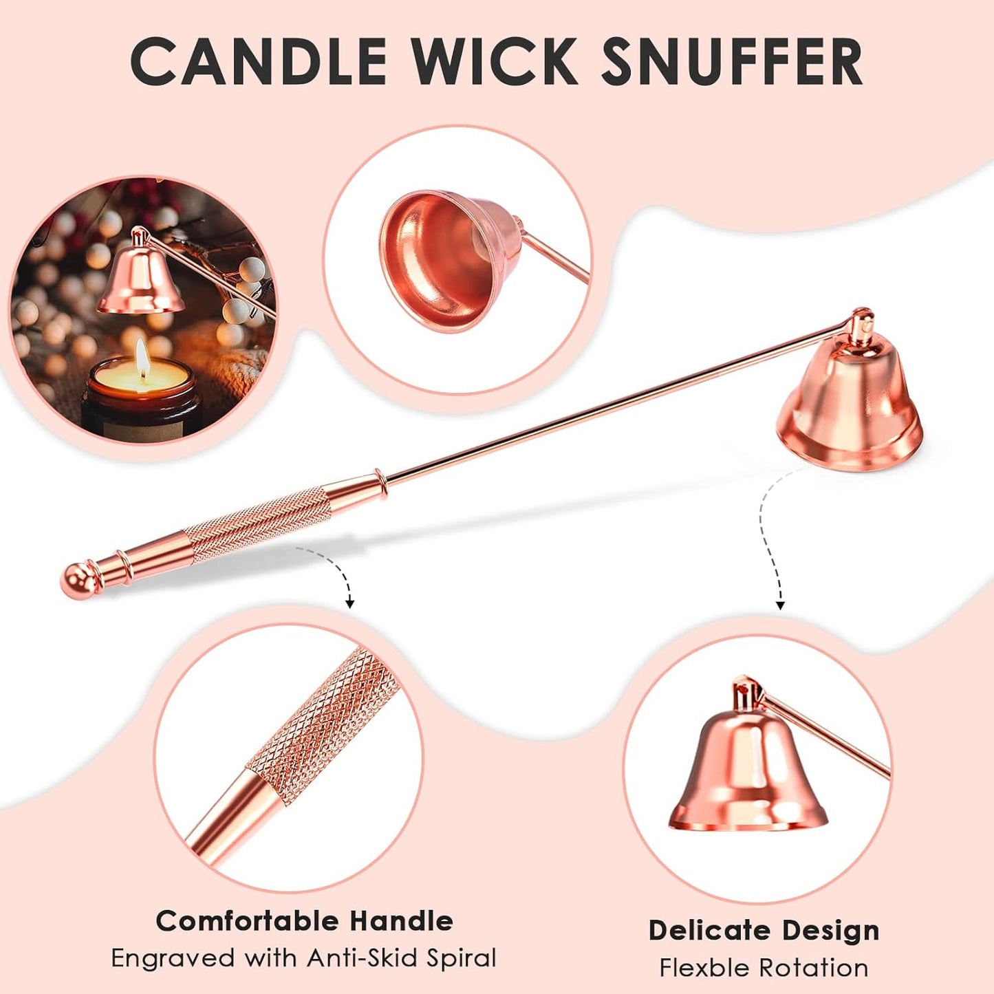 5 in 1 Candle Accessory Set,Candle Wick Trimmer Cutter Set,Candle Wick Dipper,Candle Wick Snuffer,Rechargeable Candle Lighter,Tweezers,Stainless Steel Candle Care Kit Gift for Aromatherapy(Rose Gold)…