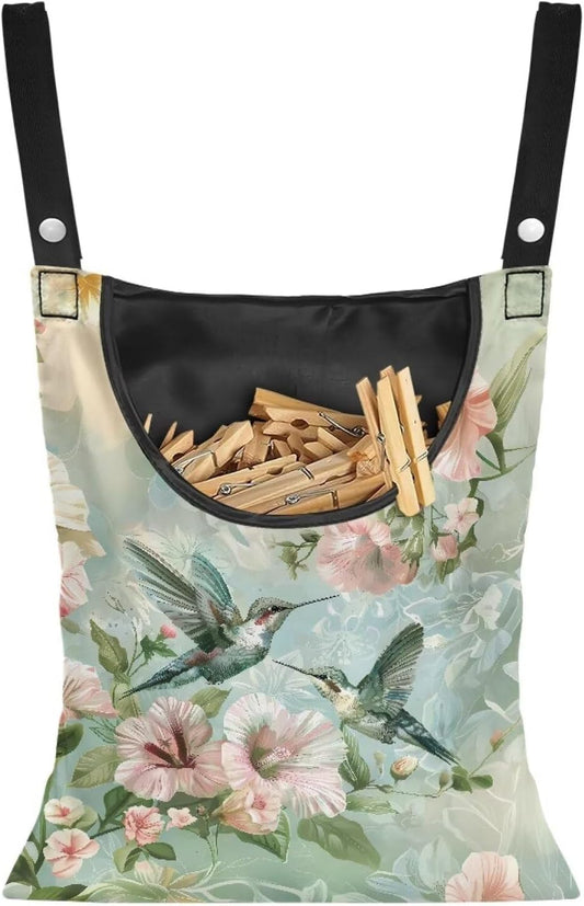 2 Pcs Hummingbird Clothespin Bag for Outdoor Laundry Clothesline and Clothes Pin Holder Clothespin Bag for Clothes Pins Heavy Duty Outdoor Use