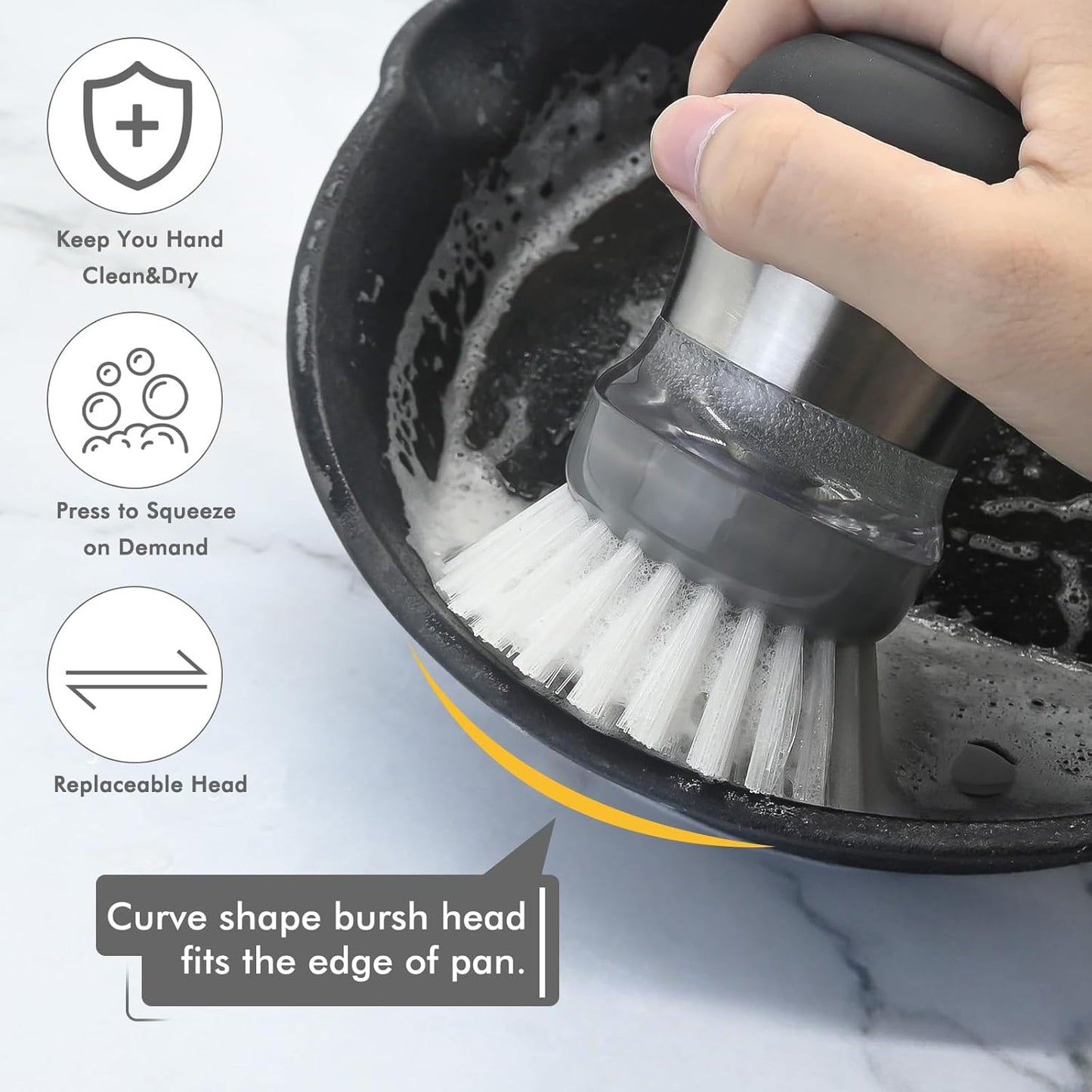 Shadowgallery Palm Brush Refills for OXO Steel Soap Dispensing Dish Brush - 4 Pack Cleaning Replacement Brush Head for OXO Palm Brush(Grey)