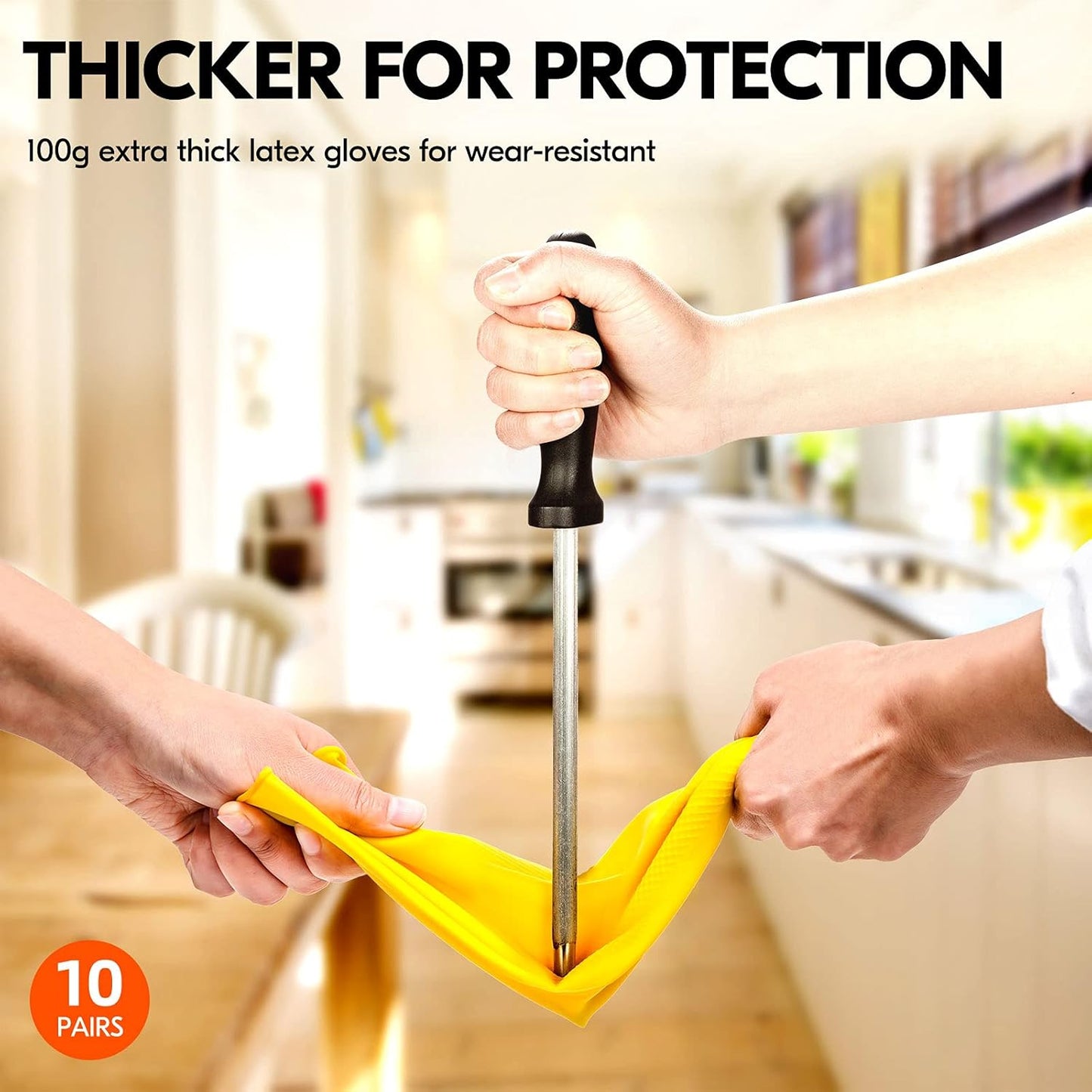 Vgo... 10-Pairs Reusable Household Gloves, Rubber Dishwashing gloves, Extra Thickness, Long Sleeves, Kitchen Cleaning, Working, Painting, Gardening, Pet Care (Size M, Yellow, HH4601)