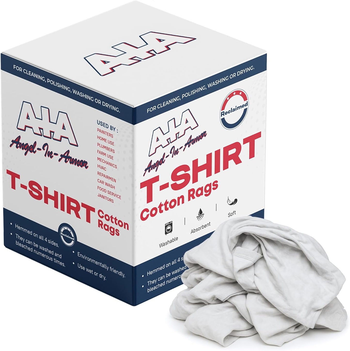 Angel-in-Armor White T-Shirt Rags – 25lb Bulk Box of Recycled Cotton Knit Shop Rags – Low Lint Cleaning Cloths for Mechanics, Oil Changes, Industrial and Commercial Use