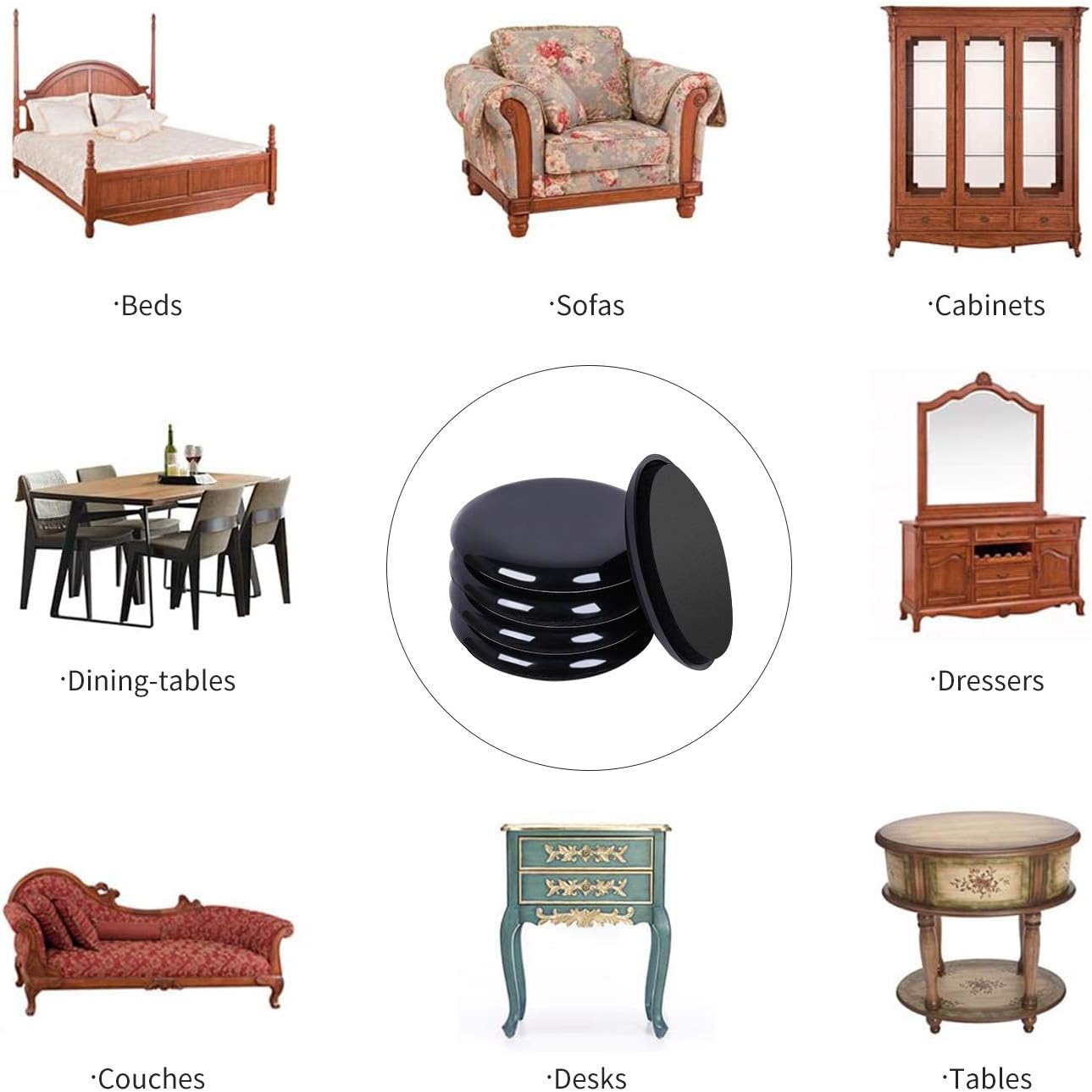 Ezprotekt 3.5 inch Reusable Furniture Movers Sliders for Carpet, 16 Pcs Round Furniture Moving Pads for Heavy Table Desk Bed Sofa Fridge Couch Cabinet, Move Items Quickly and Easily (Black)