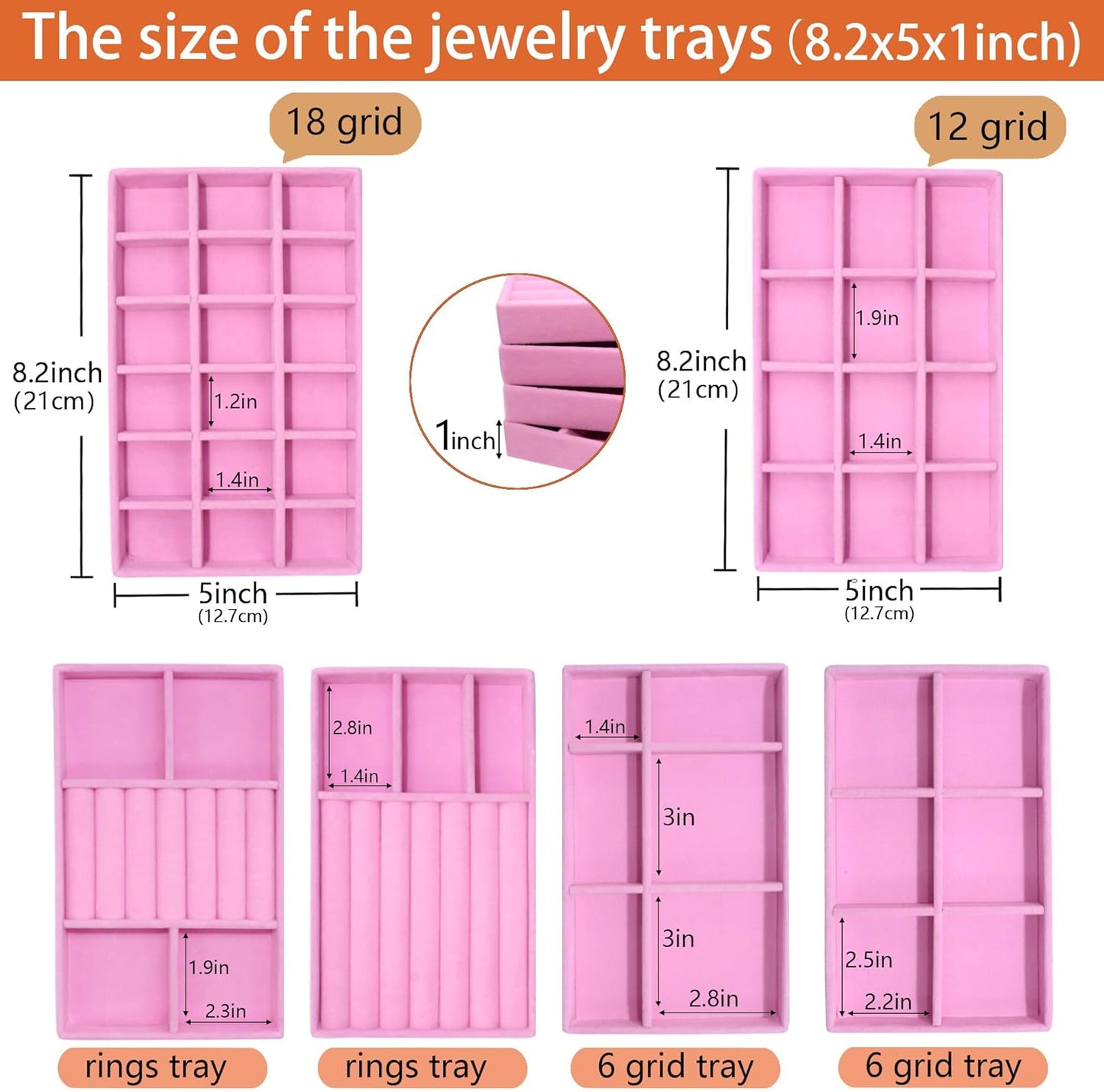 8 Pack Stackable Jewelry Trays Organizer Velvet Earring Organizer Jewelry Tray for Drawers Earring Holder Necklace Bracelet Ring Organizers