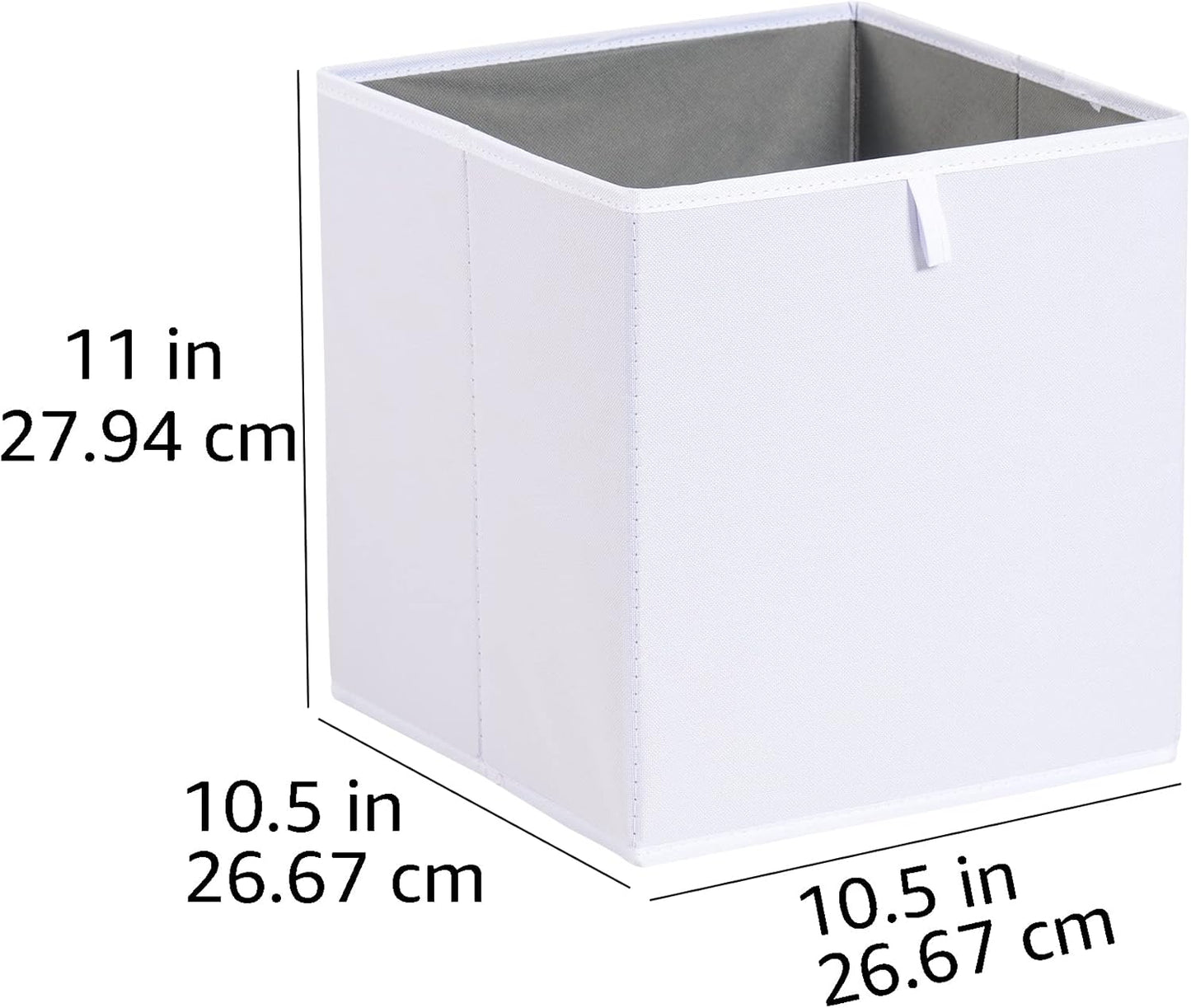 Amazon Basics Cube Organizer Bins, Collapsible Storage Baskets for Shelves, White, Pack of 6, 10.5x10.5x11"