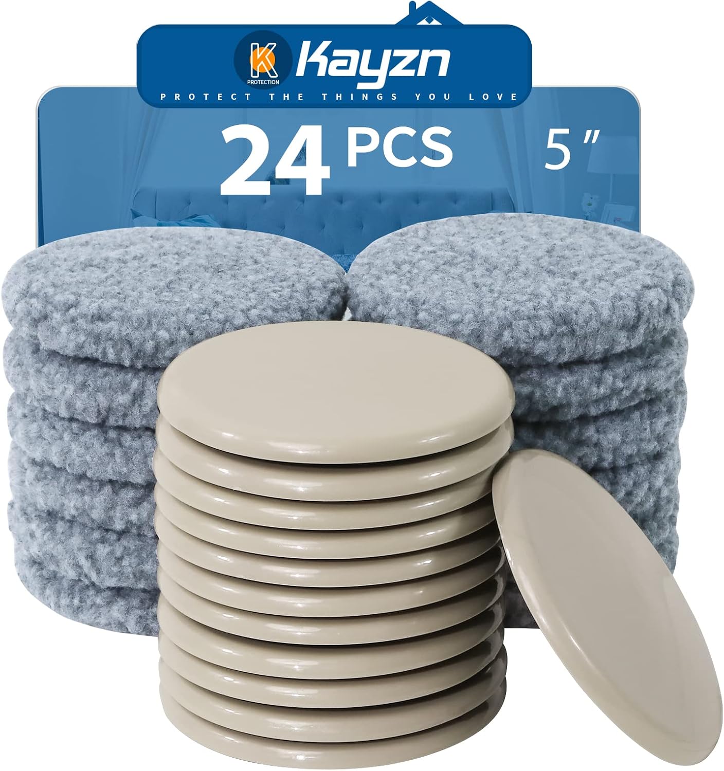 Furniture Sliders,Multi-Surface 2-in-1 Furniture Moving Pads for Carper & Hardwood Floors - 12 Pack 5" Carpet Sliders and 12 Hardwood Socks - Protect Floors & Carpet and Easier to Move