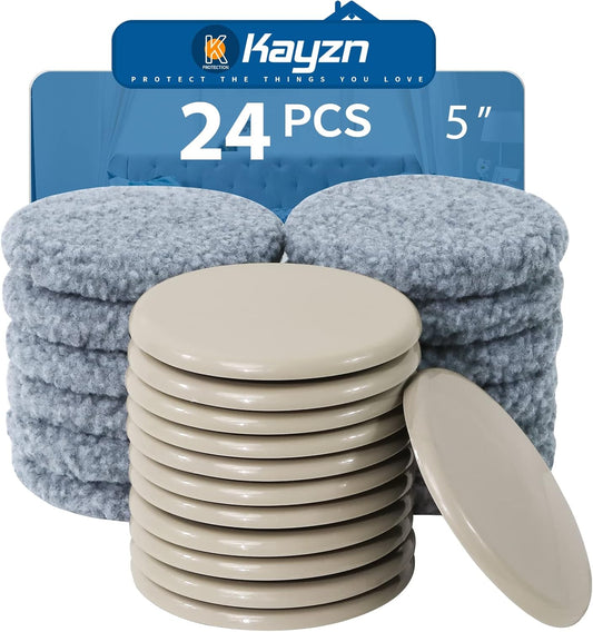 Furniture Sliders,Multi-Surface 2-in-1 Furniture Moving Pads for Carper & Hardwood Floors - 12 Pack 5" Carpet Sliders and 12 Hardwood Socks - Protect Floors & Carpet and Easier to Move