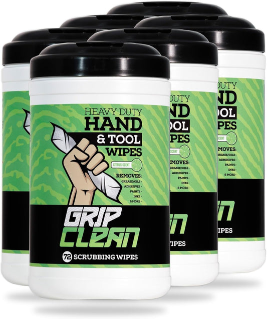 Grip Clean Heavy Duty Hand & Tool Cleaning Wipes – Waterless Hand Cleaner for Mechanics, Garage & Shop Use – Dual-Sided Grease, Oil & Paint Remover Wipes with Citrus Scent - 72ct