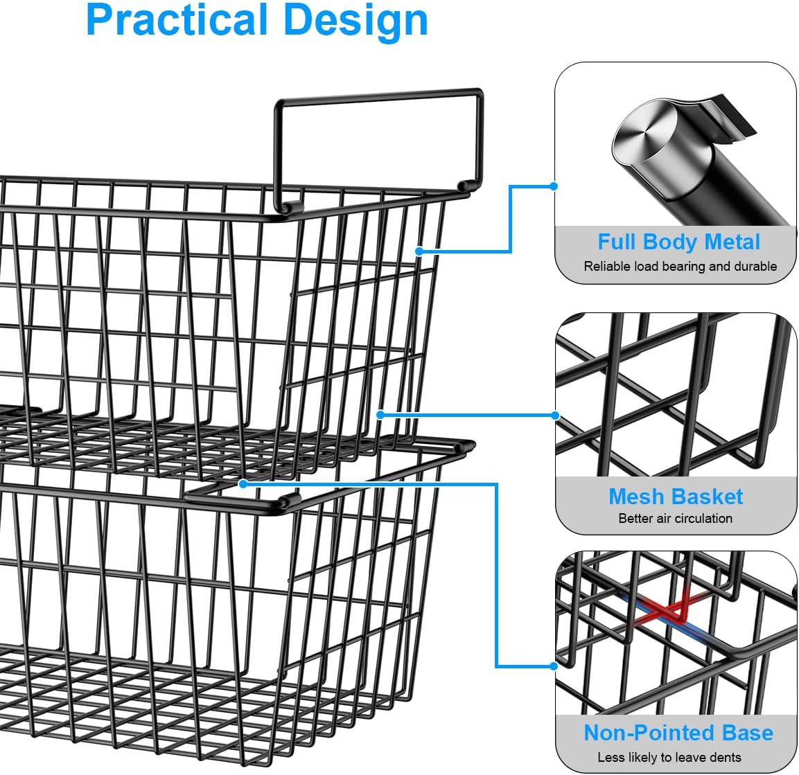 Freezer Organizer Bins, Large Capacity Stackable Baskets for Deep Chest Freezer Easy Get and Sort Bottom Frozen Meats Food Storage Containers Pantry Storage and Organization, 4pcs