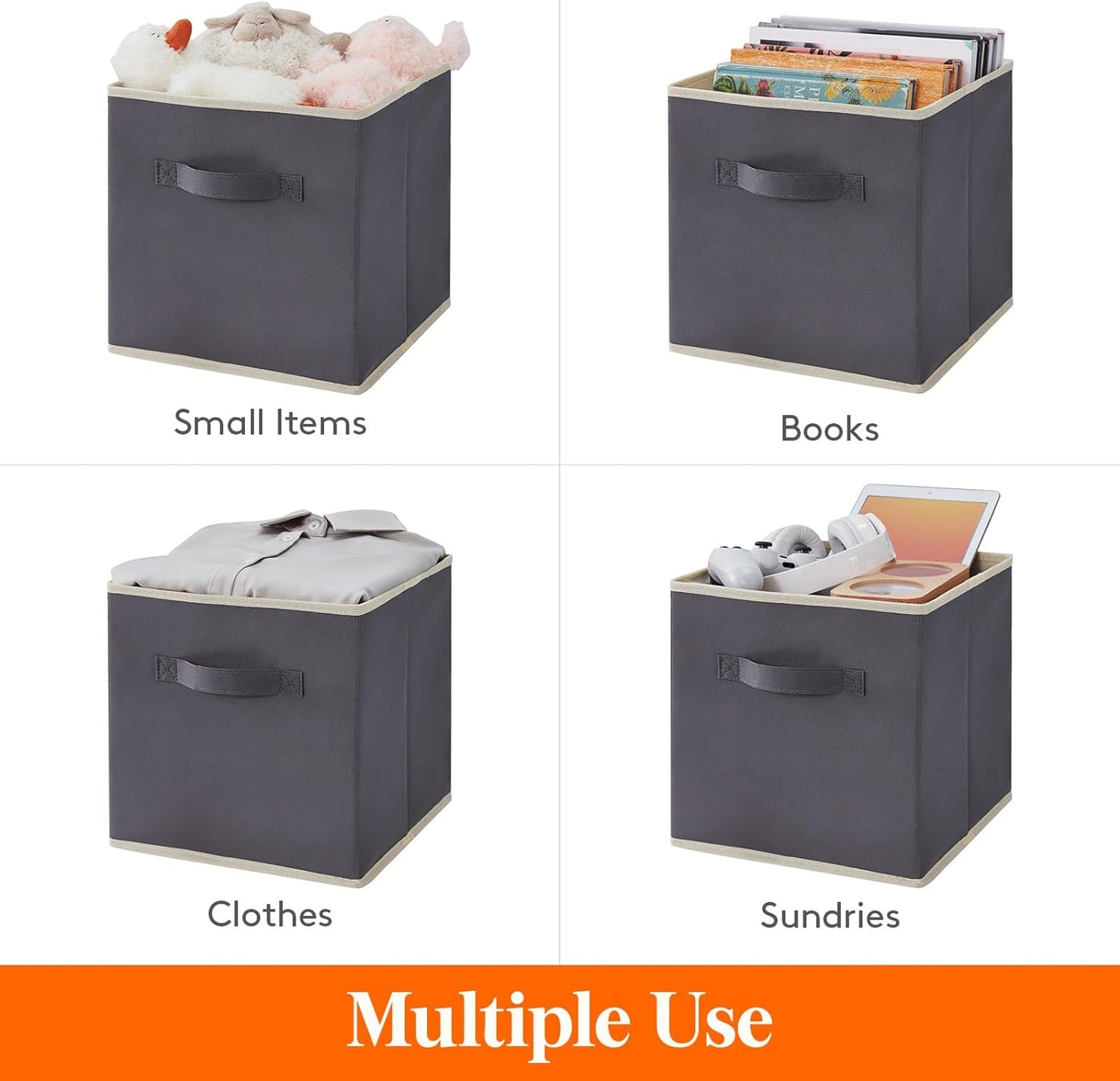 Lifewit 13 Inch Cube Storage Bins, 12 Packs Storage Cubes Foldable Decorative Fabric Storage Baskets for Organizing Home Organizers with Handles for Shelves, Closet, Grey