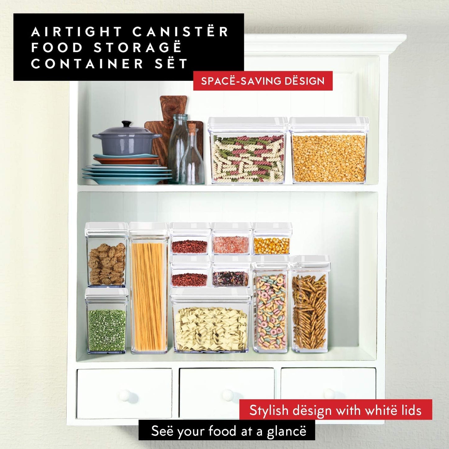 DWËLLZA KITCHEN Airtight Food Storage Containers - Pantry Snacks Kitchen Container, Baking Supplies, 4LB Sugar & Flour Canister - 4 Pc Set All Same Size - Clear Plastic BPA-Free - Keeps Fresh & Dry